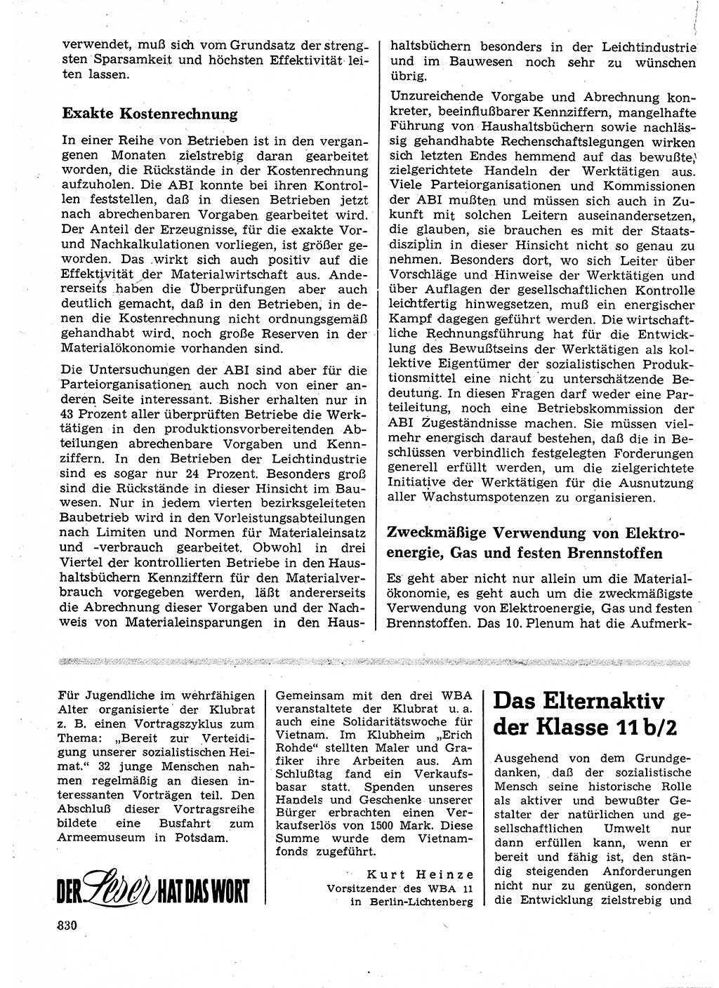 Neuer Weg (NW), Organ des Zentralkomitees (ZK) der SED (Sozialistische Einheitspartei Deutschlands) für Fragen des Parteilebens, 24. Jahrgang [Deutsche Demokratische Republik (DDR)] 1969, Seite 830 (NW ZK SED DDR 1969, S. 830)