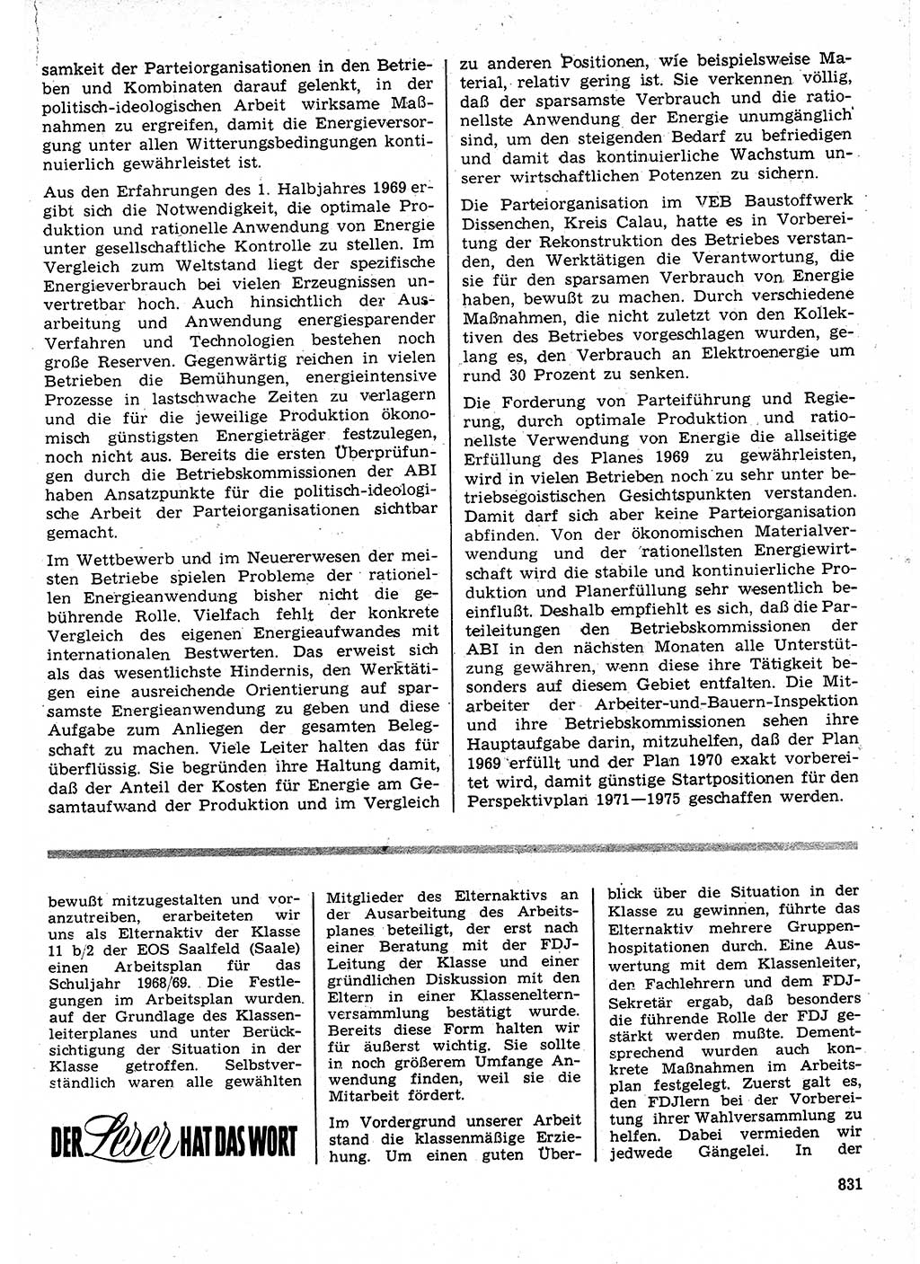 Neuer Weg (NW), Organ des Zentralkomitees (ZK) der SED (Sozialistische Einheitspartei Deutschlands) für Fragen des Parteilebens, 24. Jahrgang [Deutsche Demokratische Republik (DDR)] 1969, Seite 831 (NW ZK SED DDR 1969, S. 831)