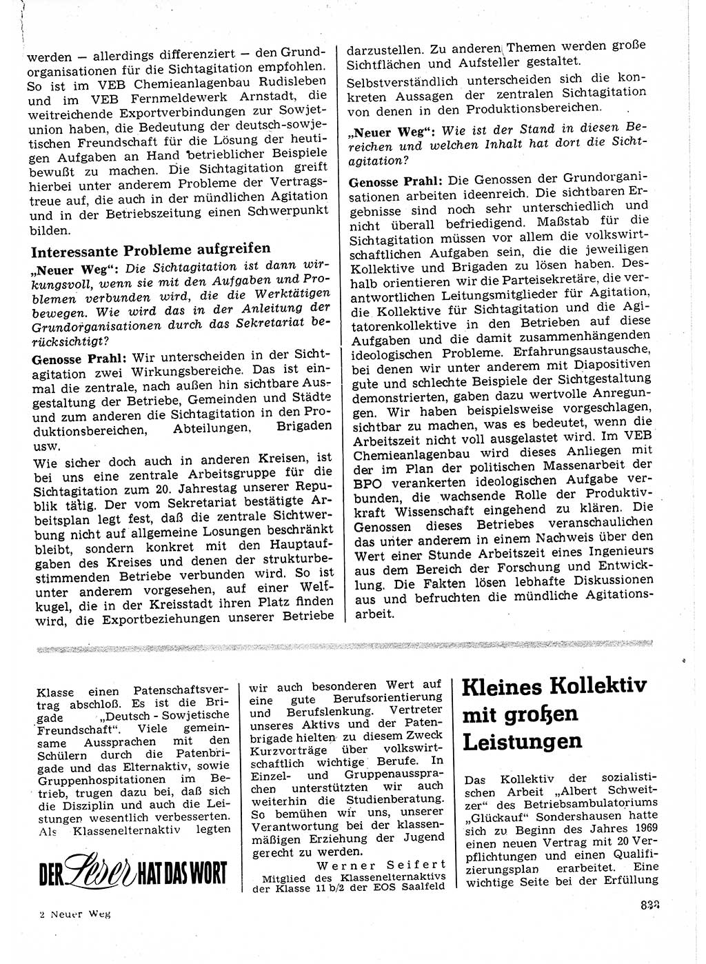 Neuer Weg (NW), Organ des Zentralkomitees (ZK) der SED (Sozialistische Einheitspartei Deutschlands) für Fragen des Parteilebens, 24. Jahrgang [Deutsche Demokratische Republik (DDR)] 1969, Seite 833 (NW ZK SED DDR 1969, S. 833)