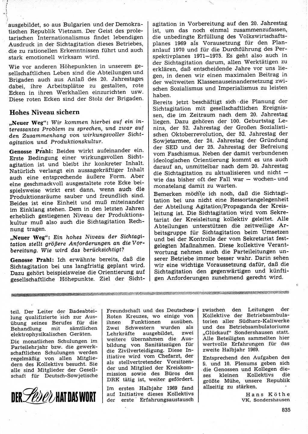 Neuer Weg (NW), Organ des Zentralkomitees (ZK) der SED (Sozialistische Einheitspartei Deutschlands) für Fragen des Parteilebens, 24. Jahrgang [Deutsche Demokratische Republik (DDR)] 1969, Seite 835 (NW ZK SED DDR 1969, S. 835)