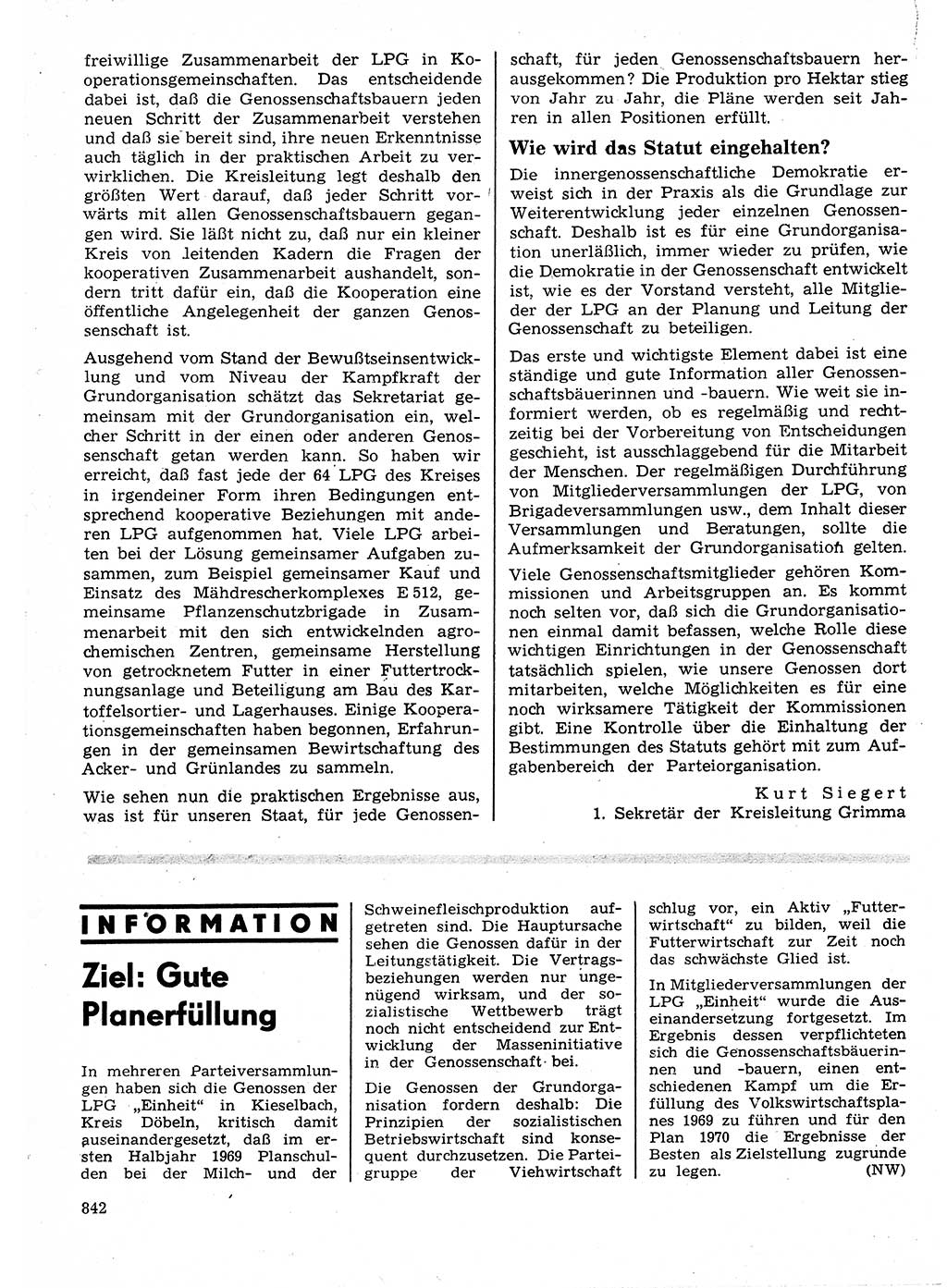 Neuer Weg (NW), Organ des Zentralkomitees (ZK) der SED (Sozialistische Einheitspartei Deutschlands) für Fragen des Parteilebens, 24. Jahrgang [Deutsche Demokratische Republik (DDR)] 1969, Seite 842 (NW ZK SED DDR 1969, S. 842)