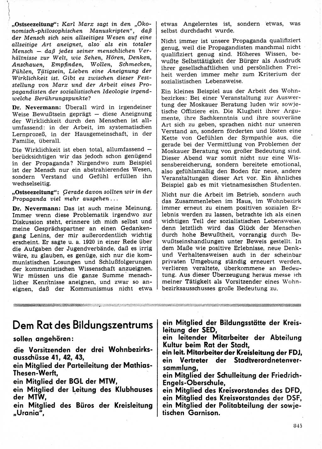 Neuer Weg (NW), Organ des Zentralkomitees (ZK) der SED (Sozialistische Einheitspartei Deutschlands) für Fragen des Parteilebens, 24. Jahrgang [Deutsche Demokratische Republik (DDR)] 1969, Seite 845 (NW ZK SED DDR 1969, S. 845)