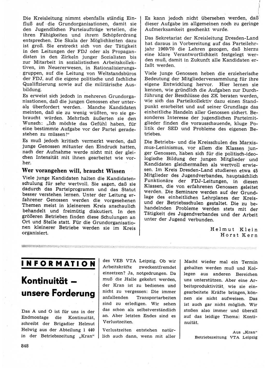 Neuer Weg (NW), Organ des Zentralkomitees (ZK) der SED (Sozialistische Einheitspartei Deutschlands) für Fragen des Parteilebens, 24. Jahrgang [Deutsche Demokratische Republik (DDR)] 1969, Seite 848 (NW ZK SED DDR 1969, S. 848)