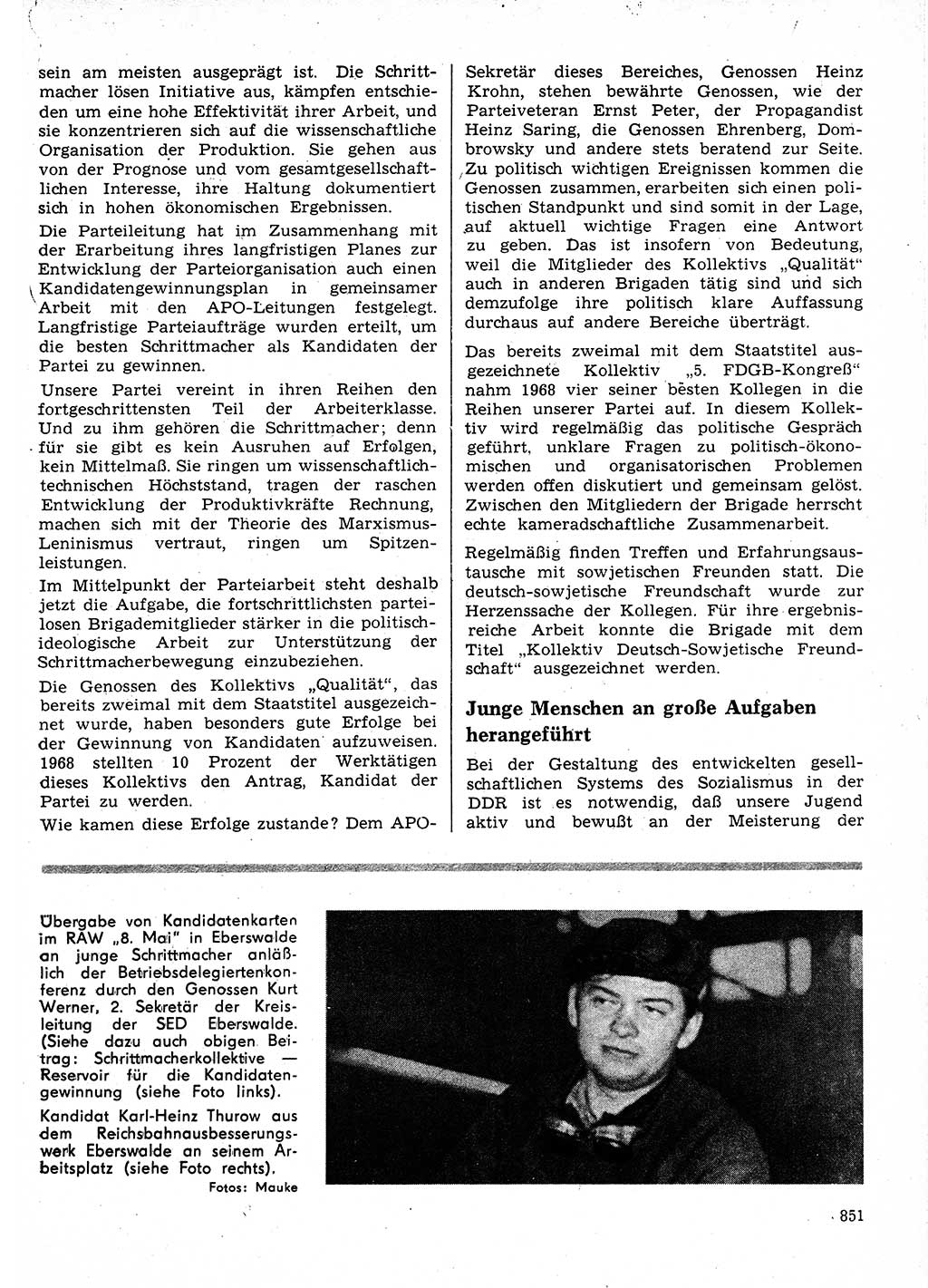 Neuer Weg (NW), Organ des Zentralkomitees (ZK) der SED (Sozialistische Einheitspartei Deutschlands) für Fragen des Parteilebens, 24. Jahrgang [Deutsche Demokratische Republik (DDR)] 1969, Seite 851 (NW ZK SED DDR 1969, S. 851)