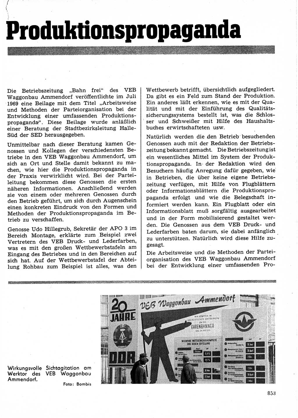 Neuer Weg (NW), Organ des Zentralkomitees (ZK) der SED (Sozialistische Einheitspartei Deutschlands) für Fragen des Parteilebens, 24. Jahrgang [Deutsche Demokratische Republik (DDR)] 1969, Seite 853 (NW ZK SED DDR 1969, S. 853)