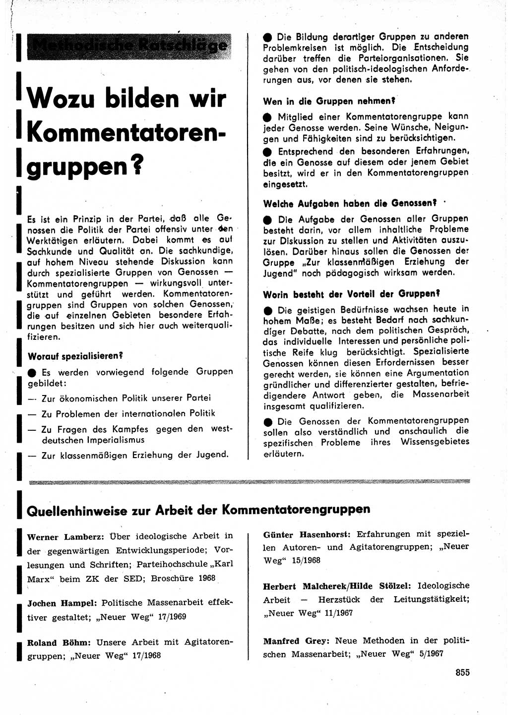 Neuer Weg (NW), Organ des Zentralkomitees (ZK) der SED (Sozialistische Einheitspartei Deutschlands) für Fragen des Parteilebens, 24. Jahrgang [Deutsche Demokratische Republik (DDR)] 1969, Seite 855 (NW ZK SED DDR 1969, S. 855)