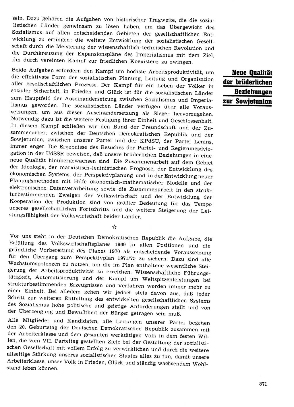 Neuer Weg (NW), Organ des Zentralkomitees (ZK) der SED (Sozialistische Einheitspartei Deutschlands) für Fragen des Parteilebens, 24. Jahrgang [Deutsche Demokratische Republik (DDR)] 1969, Seite 871 (NW ZK SED DDR 1969, S. 871)