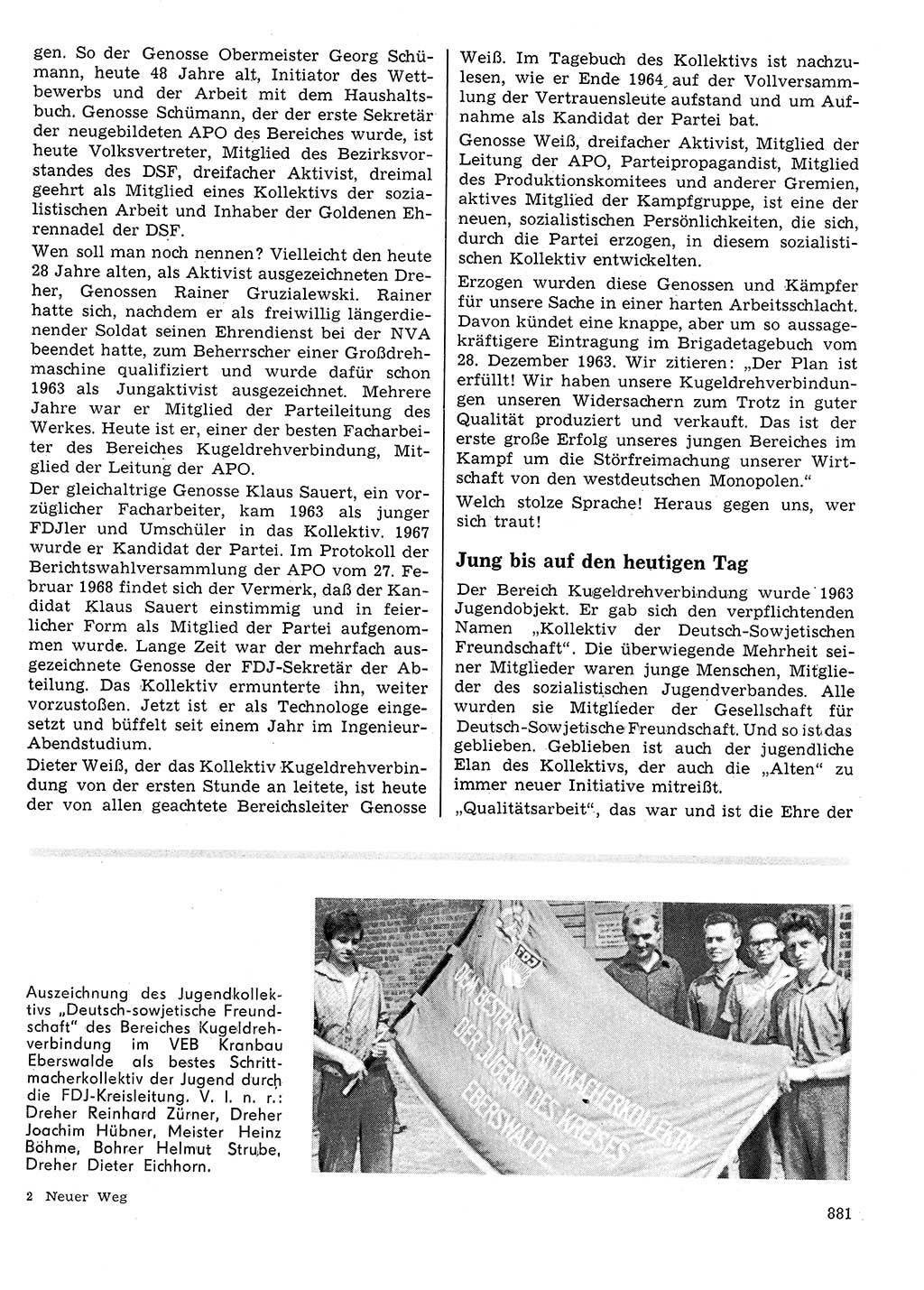 Neuer Weg (NW), Organ des Zentralkomitees (ZK) der SED (Sozialistische Einheitspartei Deutschlands) für Fragen des Parteilebens, 24. Jahrgang [Deutsche Demokratische Republik (DDR)] 1969, Seite 881 (NW ZK SED DDR 1969, S. 881)