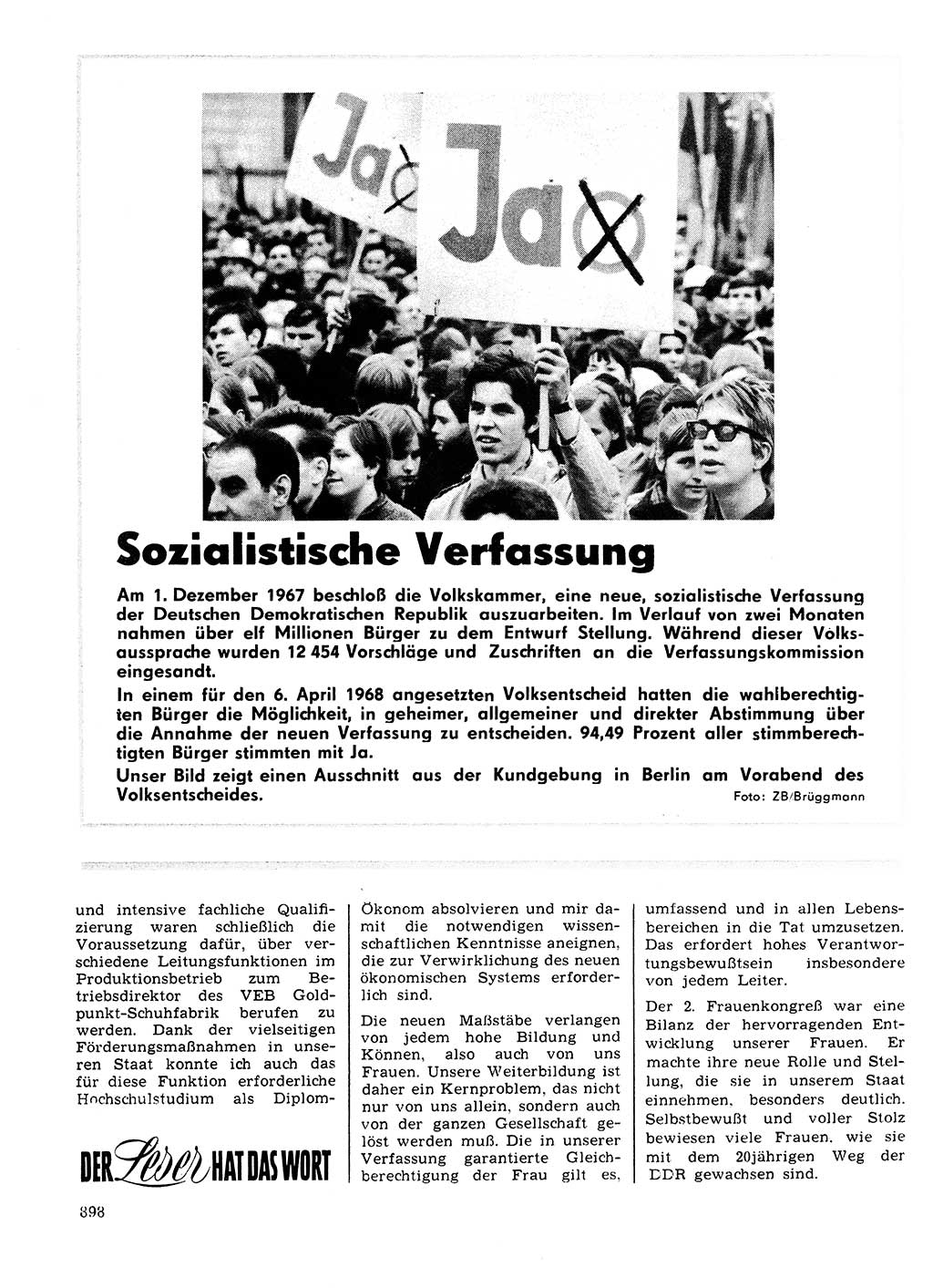 Neuer Weg (NW), Organ des Zentralkomitees (ZK) der SED (Sozialistische Einheitspartei Deutschlands) für Fragen des Parteilebens, 24. Jahrgang [Deutsche Demokratische Republik (DDR)] 1969, Seite 898 (NW ZK SED DDR 1969, S. 898)