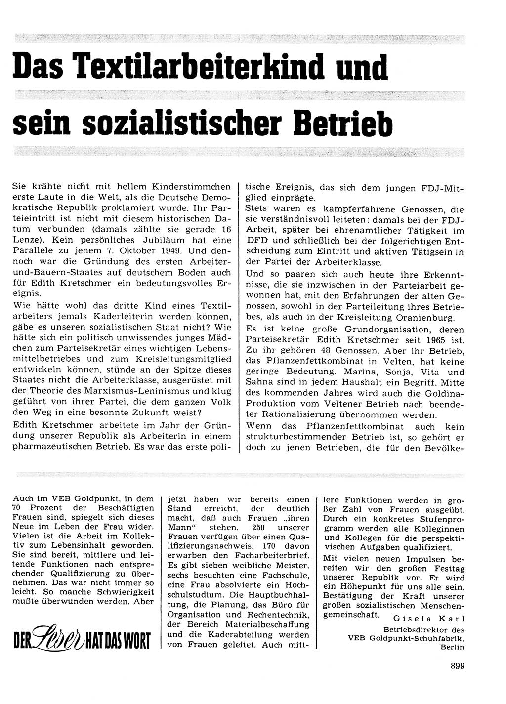 Neuer Weg (NW), Organ des Zentralkomitees (ZK) der SED (Sozialistische Einheitspartei Deutschlands) für Fragen des Parteilebens, 24. Jahrgang [Deutsche Demokratische Republik (DDR)] 1969, Seite 899 (NW ZK SED DDR 1969, S. 899)
