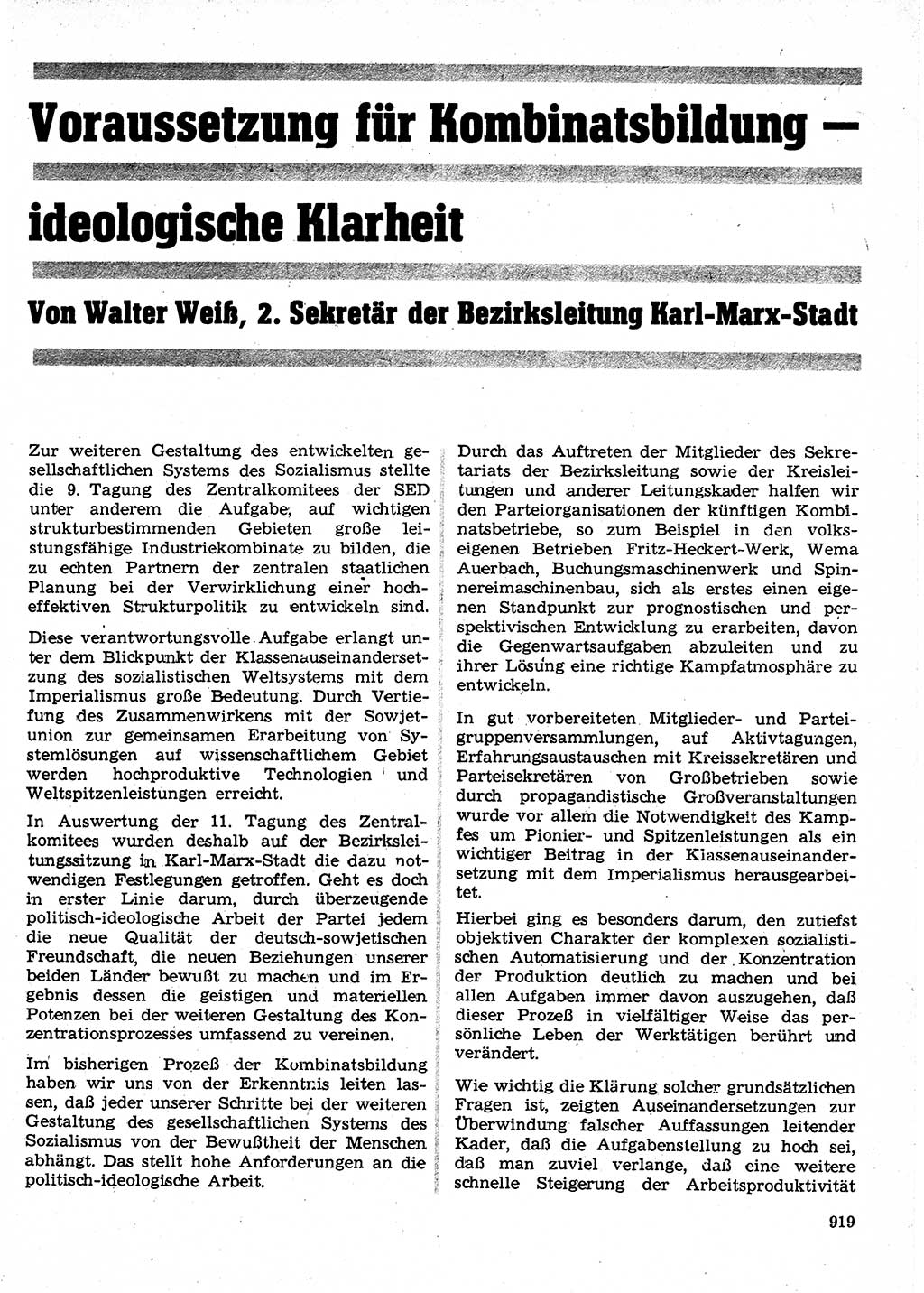 Neuer Weg (NW), Organ des Zentralkomitees (ZK) der SED (Sozialistische Einheitspartei Deutschlands) für Fragen des Parteilebens, 24. Jahrgang [Deutsche Demokratische Republik (DDR)] 1969, Seite 919 (NW ZK SED DDR 1969, S. 919)