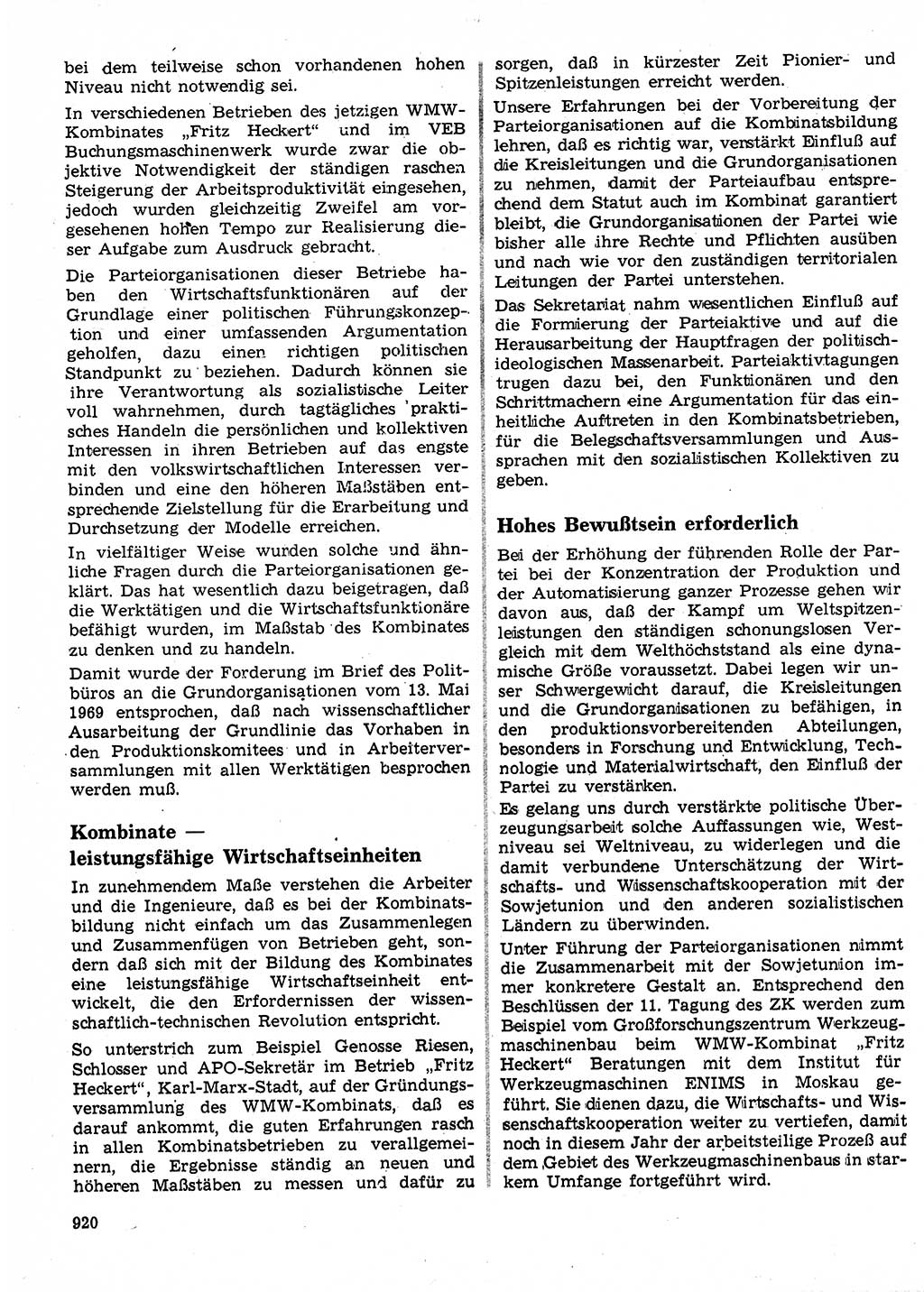 Neuer Weg (NW), Organ des Zentralkomitees (ZK) der SED (Sozialistische Einheitspartei Deutschlands) für Fragen des Parteilebens, 24. Jahrgang [Deutsche Demokratische Republik (DDR)] 1969, Seite 920 (NW ZK SED DDR 1969, S. 920)