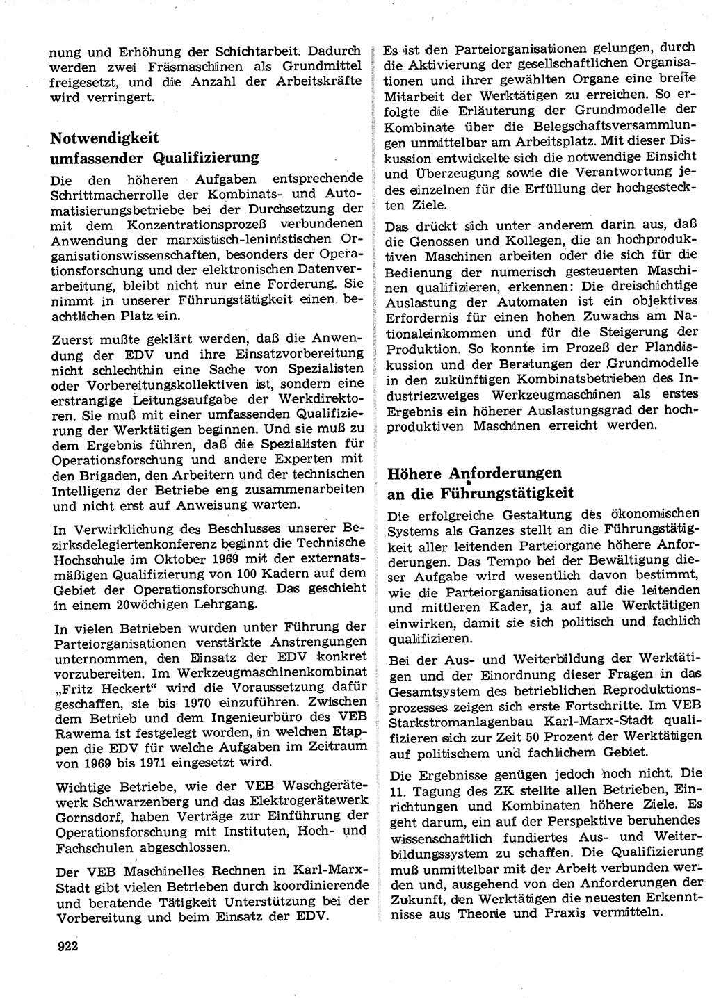 Neuer Weg (NW), Organ des Zentralkomitees (ZK) der SED (Sozialistische Einheitspartei Deutschlands) für Fragen des Parteilebens, 24. Jahrgang [Deutsche Demokratische Republik (DDR)] 1969, Seite 922 (NW ZK SED DDR 1969, S. 922)