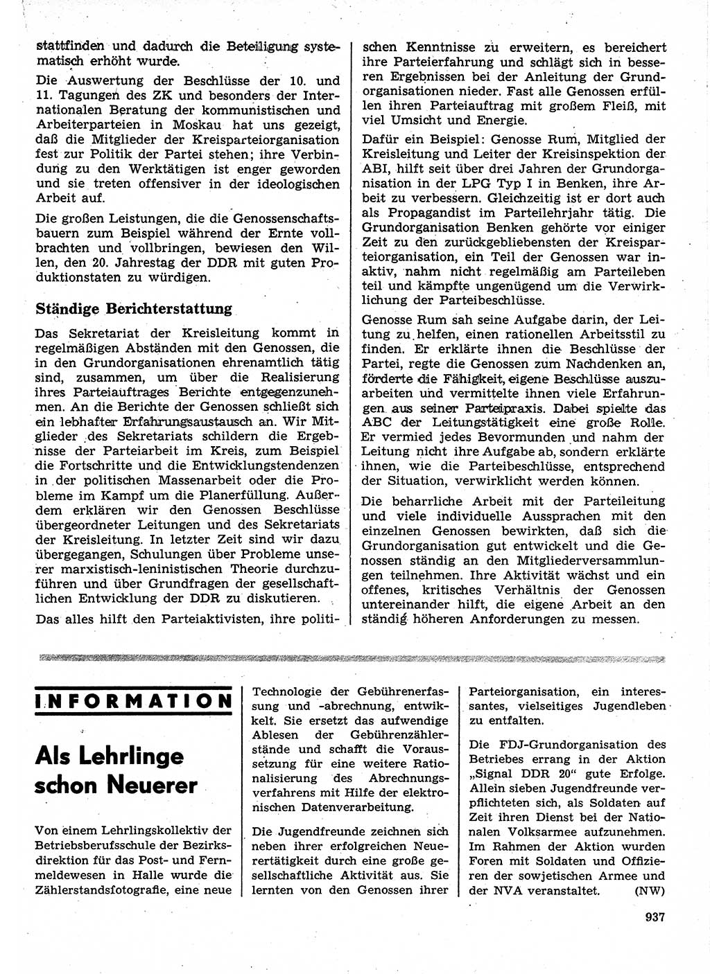 Neuer Weg (NW), Organ des Zentralkomitees (ZK) der SED (Sozialistische Einheitspartei Deutschlands) für Fragen des Parteilebens, 24. Jahrgang [Deutsche Demokratische Republik (DDR)] 1969, Seite 937 (NW ZK SED DDR 1969, S. 937)