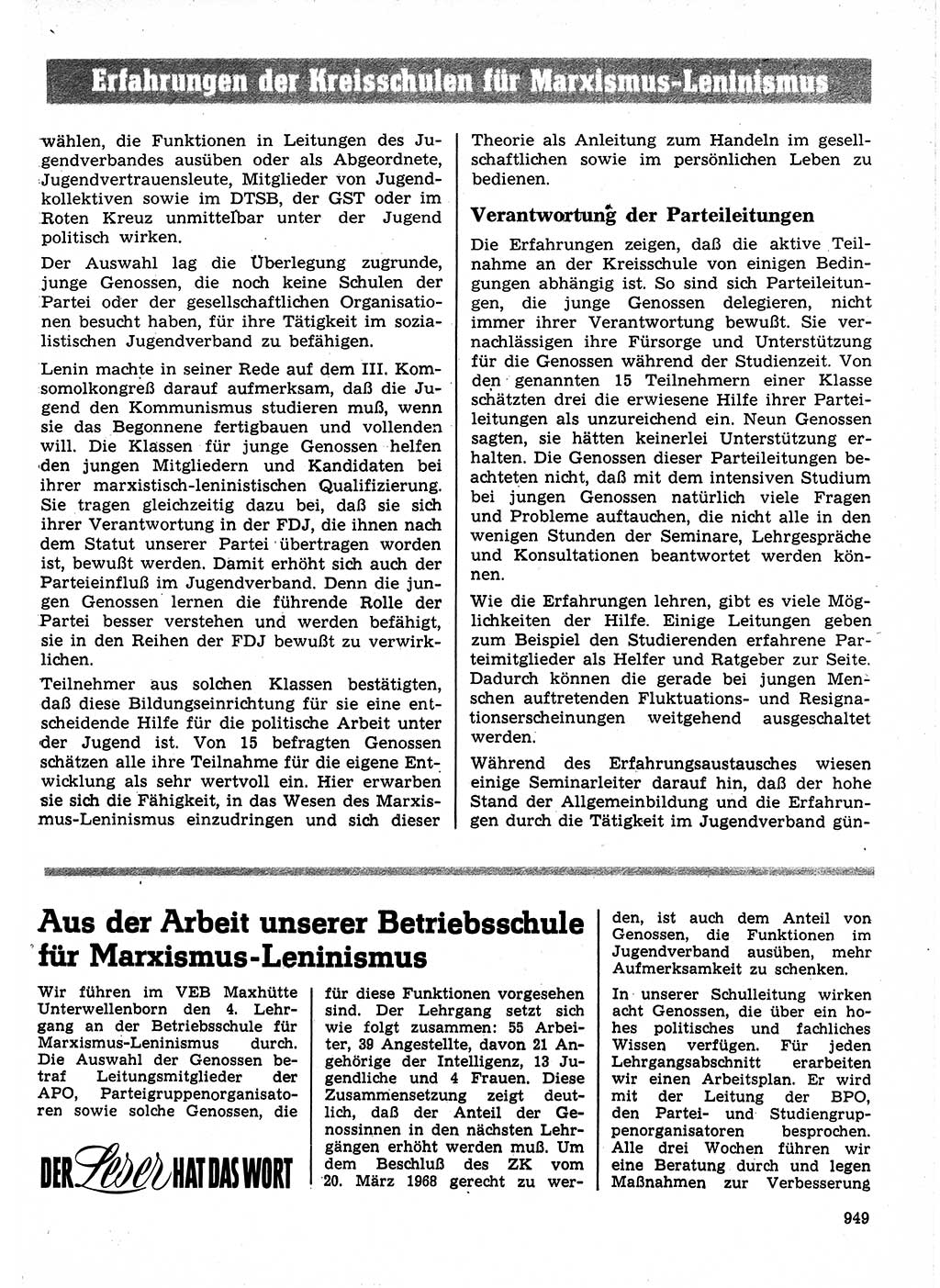 Neuer Weg (NW), Organ des Zentralkomitees (ZK) der SED (Sozialistische Einheitspartei Deutschlands) für Fragen des Parteilebens, 24. Jahrgang [Deutsche Demokratische Republik (DDR)] 1969, Seite 949 (NW ZK SED DDR 1969, S. 949)