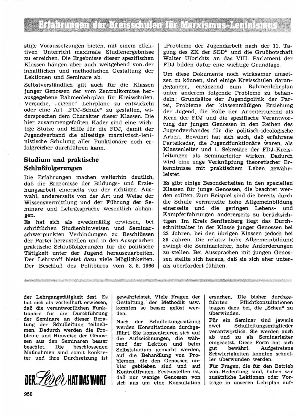 Neuer Weg (NW), Organ des Zentralkomitees (ZK) der SED (Sozialistische Einheitspartei Deutschlands) für Fragen des Parteilebens, 24. Jahrgang [Deutsche Demokratische Republik (DDR)] 1969, Seite 950 (NW ZK SED DDR 1969, S. 950)