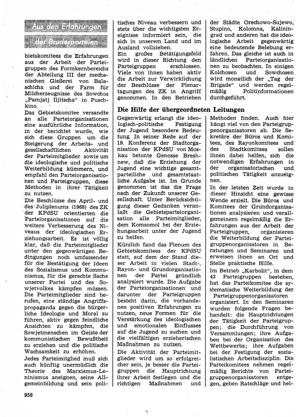 Neuer Weg (NW), Organ des Zentralkomitees (ZK) der SED (Sozialistische Einheitspartei Deutschlands) für Fragen des Parteilebens, 24. Jahrgang [Deutsche Demokratische Republik (DDR)] 1969, Seite 958 (NW ZK SED DDR 1969, S. 958)