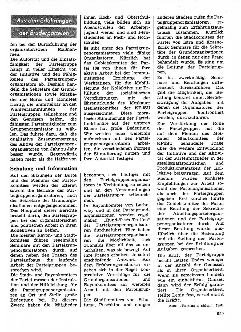 Neuer Weg (NW), Organ des Zentralkomitees (ZK) der SED (Sozialistische Einheitspartei Deutschlands) für Fragen des Parteilebens, 24. Jahrgang [Deutsche Demokratische Republik (DDR)] 1969, Seite 959 (NW ZK SED DDR 1969, S. 959)