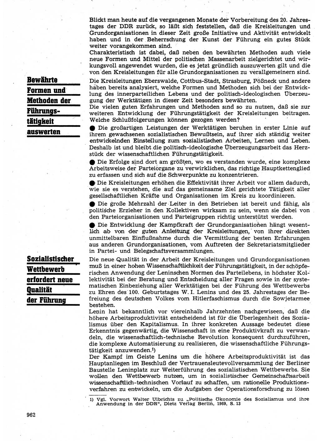 Neuer Weg (NW), Organ des Zentralkomitees (ZK) der SED (Sozialistische Einheitspartei Deutschlands) für Fragen des Parteilebens, 24. Jahrgang [Deutsche Demokratische Republik (DDR)] 1969, Seite 962 (NW ZK SED DDR 1969, S. 962)