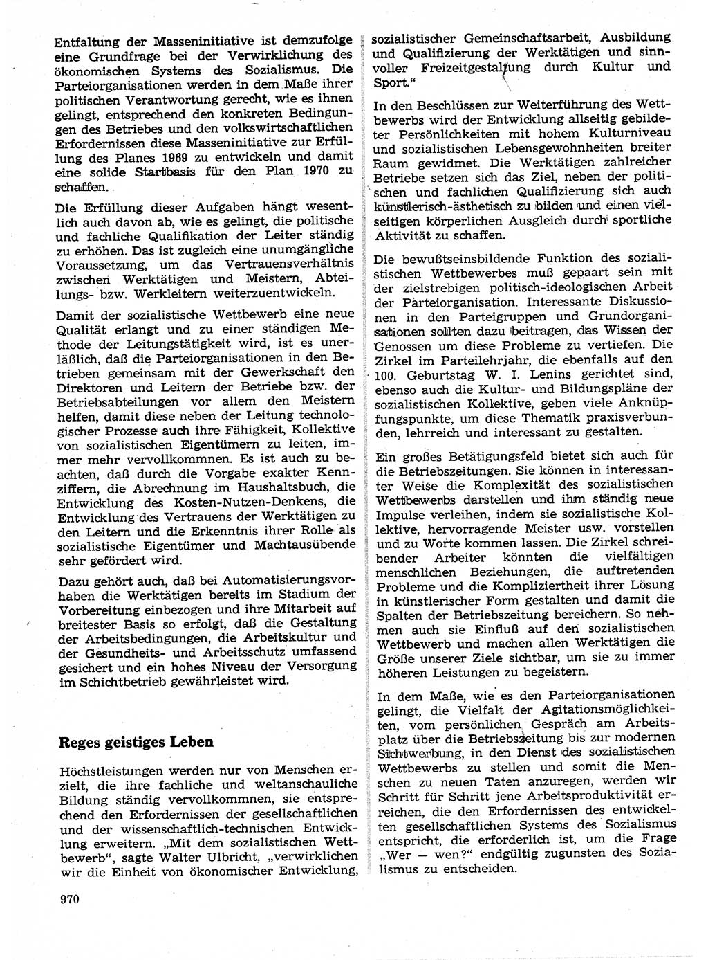 Neuer Weg (NW), Organ des Zentralkomitees (ZK) der SED (Sozialistische Einheitspartei Deutschlands) für Fragen des Parteilebens, 24. Jahrgang [Deutsche Demokratische Republik (DDR)] 1969, Seite 970 (NW ZK SED DDR 1969, S. 970)