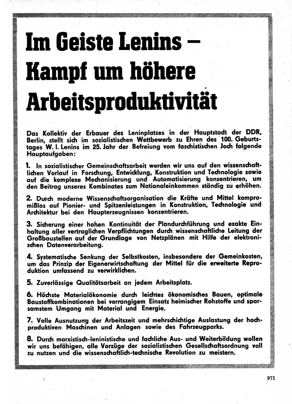 Neuer Weg (NW), Organ des Zentralkomitees (ZK) der SED (Sozialistische Einheitspartei Deutschlands) für Fragen des Parteilebens, 24. Jahrgang [Deutsche Demokratische Republik (DDR)] 1969, Seite 971 (NW ZK SED DDR 1969, S. 971)