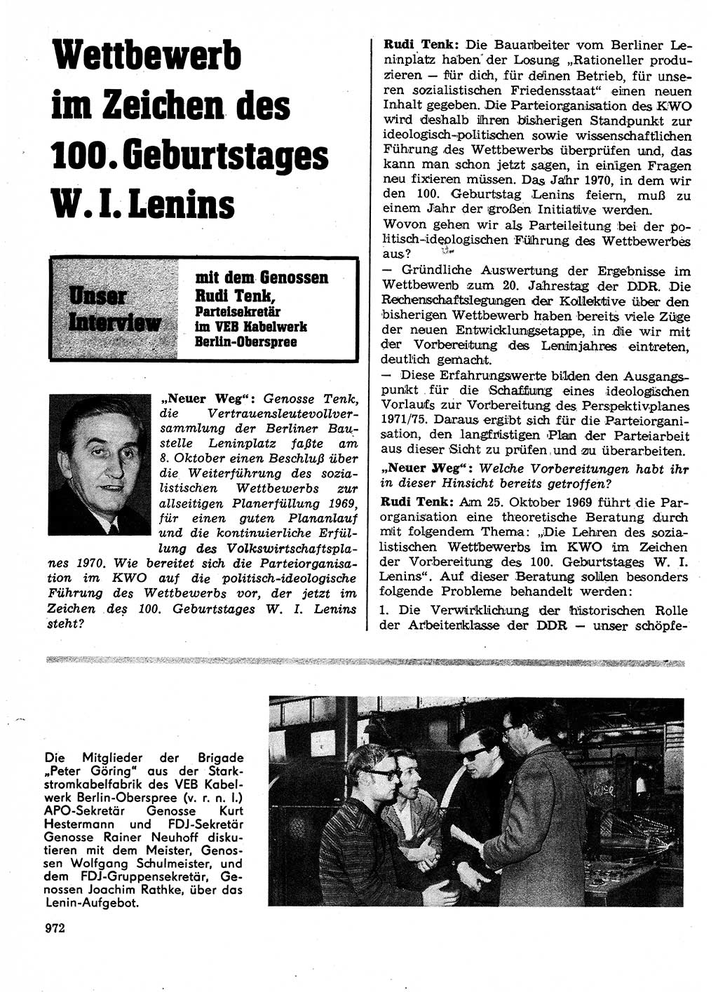 Neuer Weg (NW), Organ des Zentralkomitees (ZK) der SED (Sozialistische Einheitspartei Deutschlands) für Fragen des Parteilebens, 24. Jahrgang [Deutsche Demokratische Republik (DDR)] 1969, Seite 972 (NW ZK SED DDR 1969, S. 972)