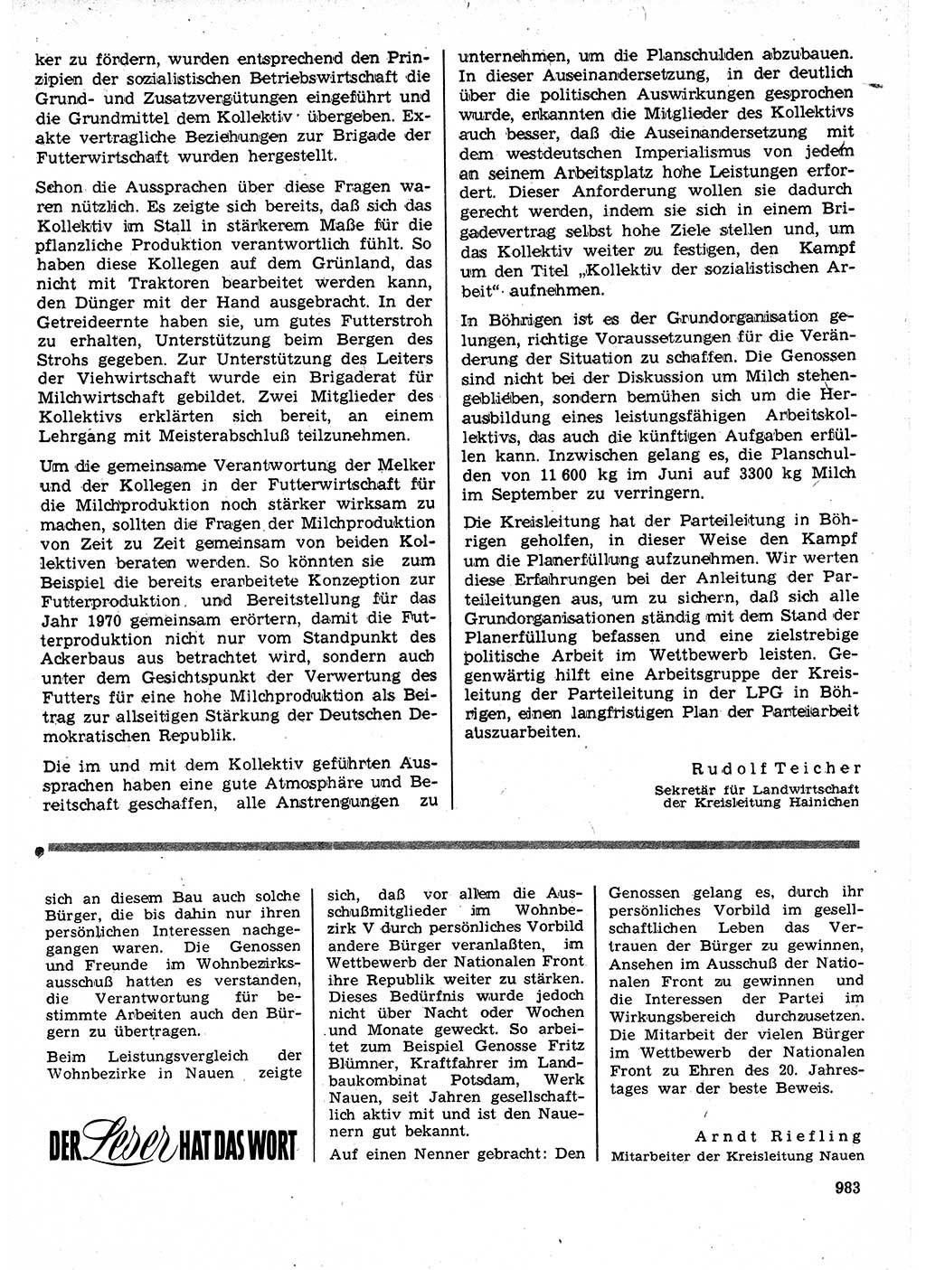 Neuer Weg (NW), Organ des Zentralkomitees (ZK) der SED (Sozialistische Einheitspartei Deutschlands) für Fragen des Parteilebens, 24. Jahrgang [Deutsche Demokratische Republik (DDR)] 1969, Seite 983 (NW ZK SED DDR 1969, S. 983)