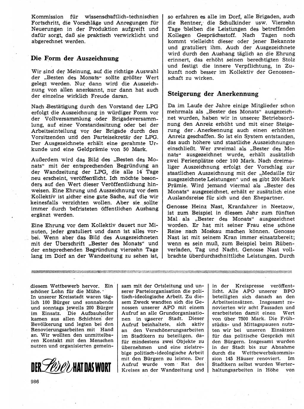 Neuer Weg (NW), Organ des Zentralkomitees (ZK) der SED (Sozialistische Einheitspartei Deutschlands) für Fragen des Parteilebens, 24. Jahrgang [Deutsche Demokratische Republik (DDR)] 1969, Seite 986 (NW ZK SED DDR 1969, S. 986)