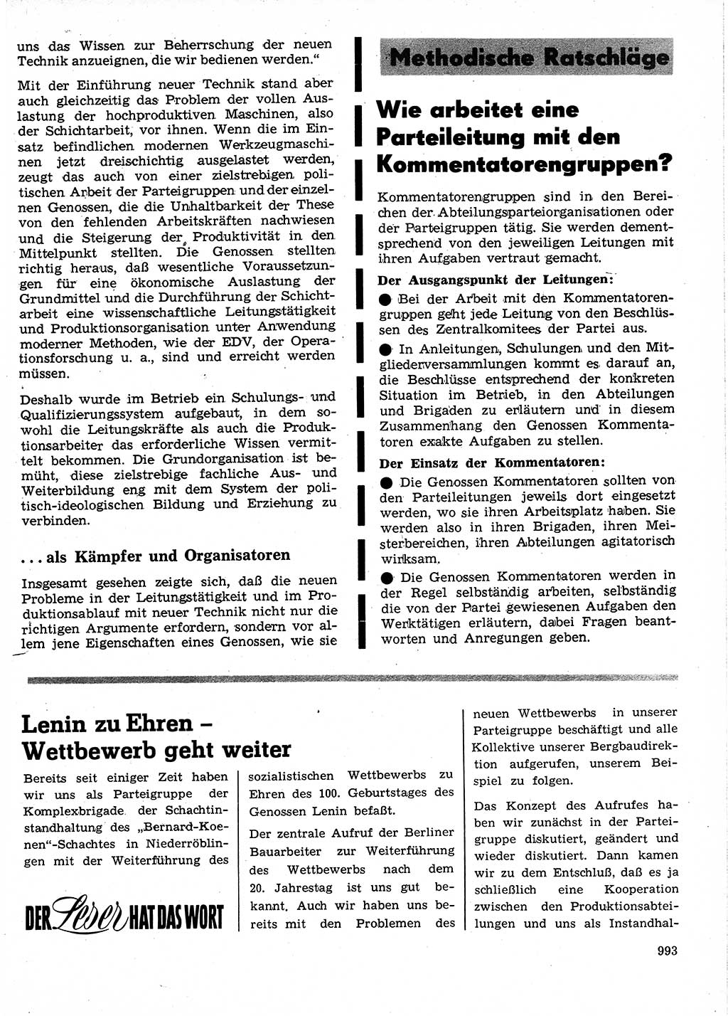 Neuer Weg (NW), Organ des Zentralkomitees (ZK) der SED (Sozialistische Einheitspartei Deutschlands) für Fragen des Parteilebens, 24. Jahrgang [Deutsche Demokratische Republik (DDR)] 1969, Seite 993 (NW ZK SED DDR 1969, S. 993)