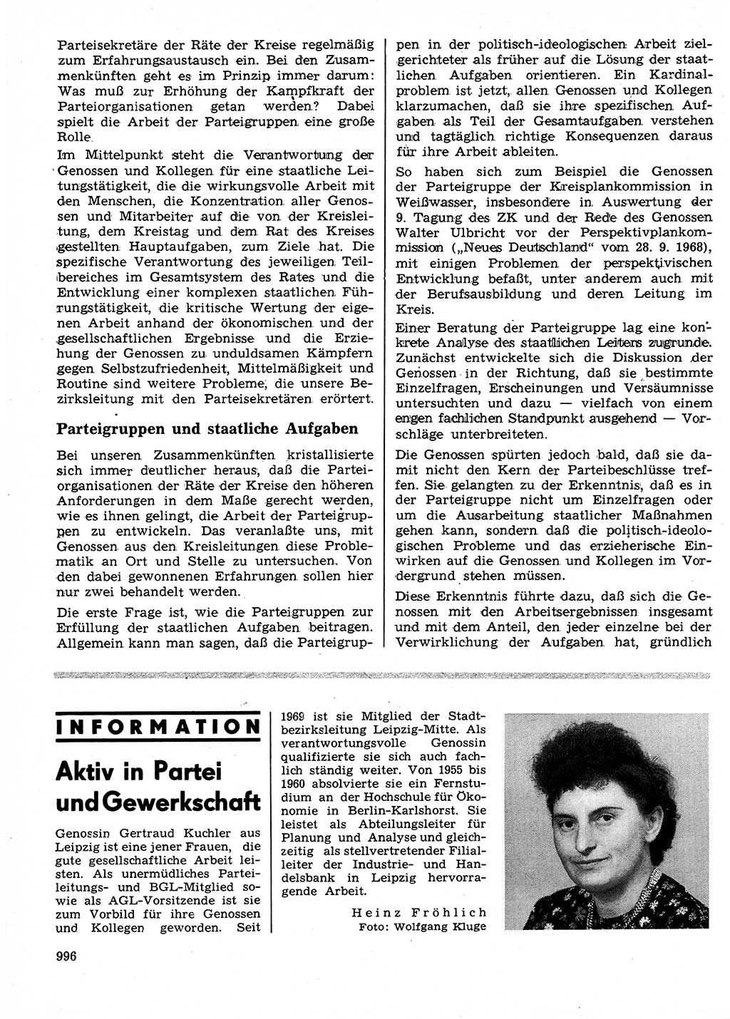 Neuer Weg (NW), Organ des Zentralkomitees (ZK) der SED (Sozialistische Einheitspartei Deutschlands) für Fragen des Parteilebens, 24. Jahrgang [Deutsche Demokratische Republik (DDR)] 1969, Seite 996 (NW ZK SED DDR 1969, S. 996)
