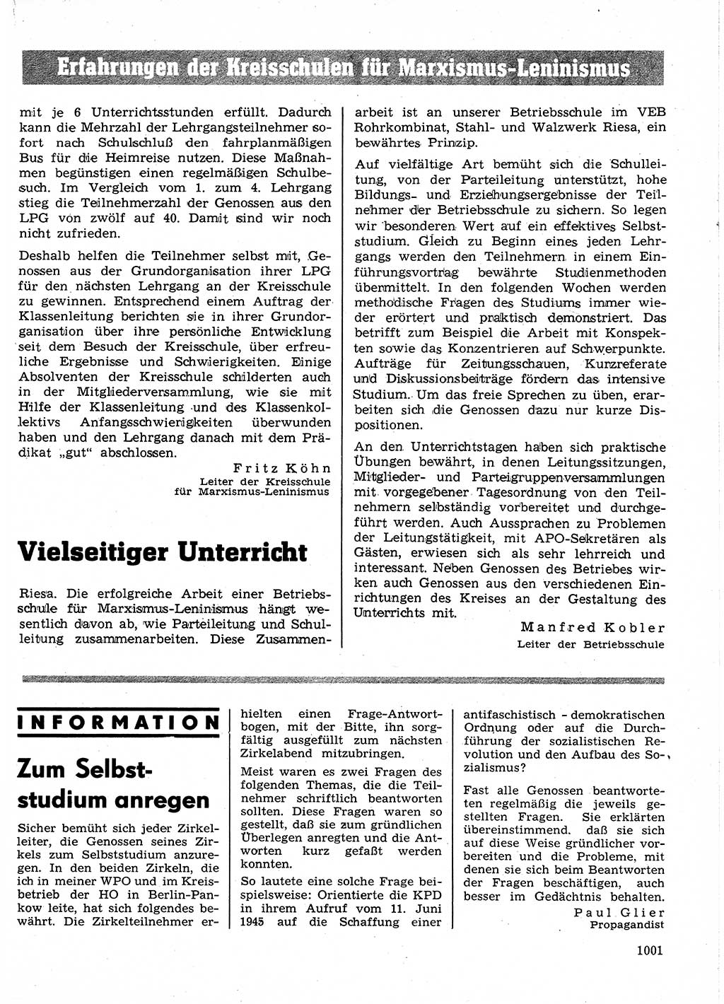Neuer Weg (NW), Organ des Zentralkomitees (ZK) der SED (Sozialistische Einheitspartei Deutschlands) für Fragen des Parteilebens, 24. Jahrgang [Deutsche Demokratische Republik (DDR)] 1969, Seite 1001 (NW ZK SED DDR 1969, S. 1001)