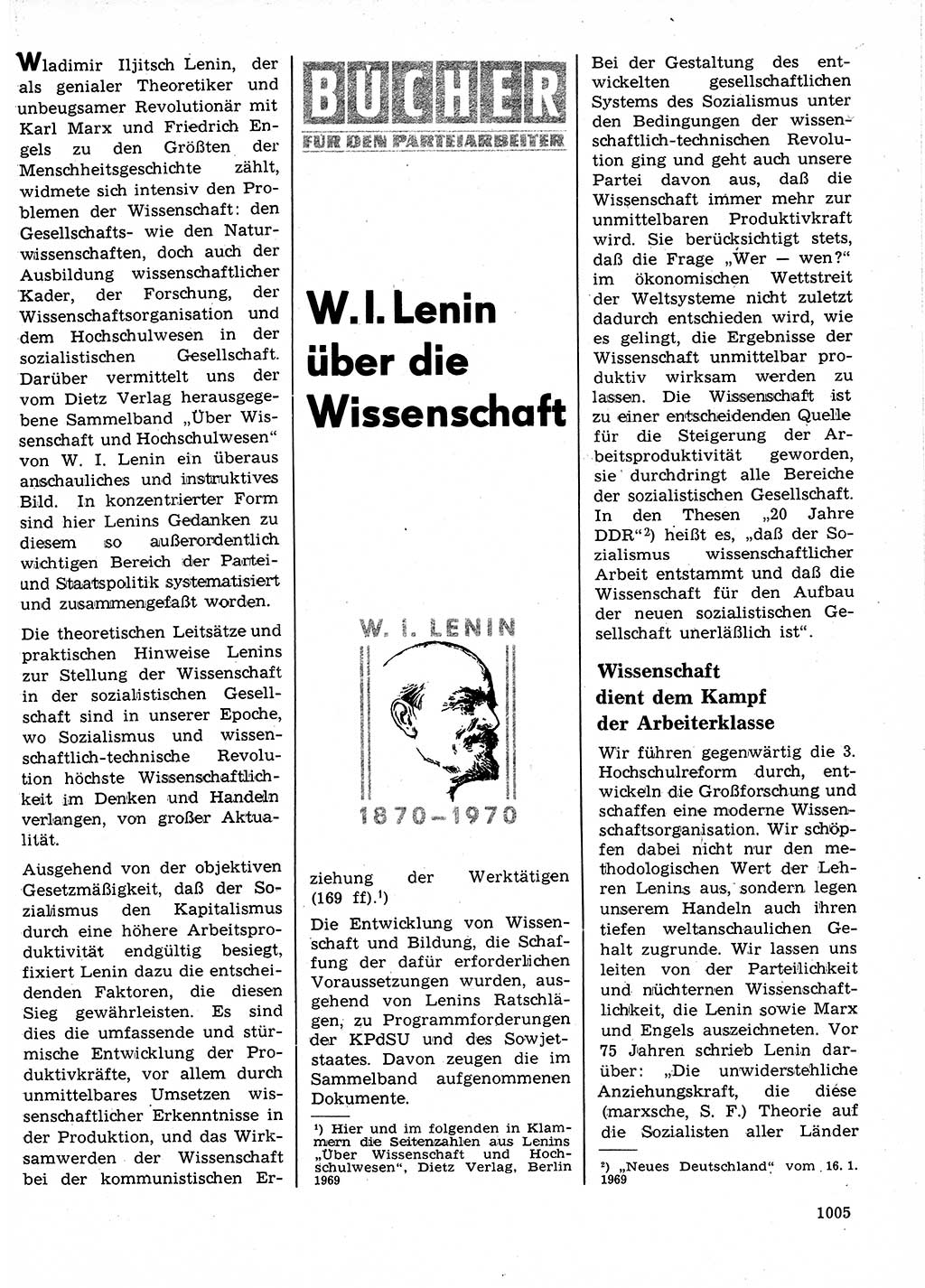 Neuer Weg (NW), Organ des Zentralkomitees (ZK) der SED (Sozialistische Einheitspartei Deutschlands) für Fragen des Parteilebens, 24. Jahrgang [Deutsche Demokratische Republik (DDR)] 1969, Seite 1005 (NW ZK SED DDR 1969, S. 1005)