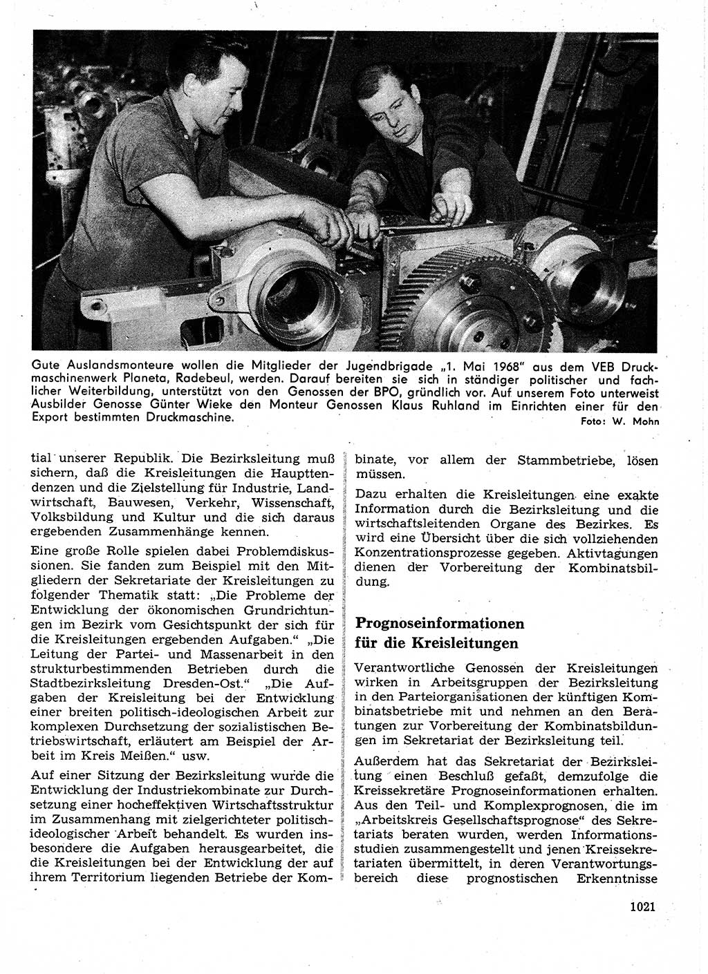 Neuer Weg (NW), Organ des Zentralkomitees (ZK) der SED (Sozialistische Einheitspartei Deutschlands) für Fragen des Parteilebens, 24. Jahrgang [Deutsche Demokratische Republik (DDR)] 1969, Seite 1021 (NW ZK SED DDR 1969, S. 1021)