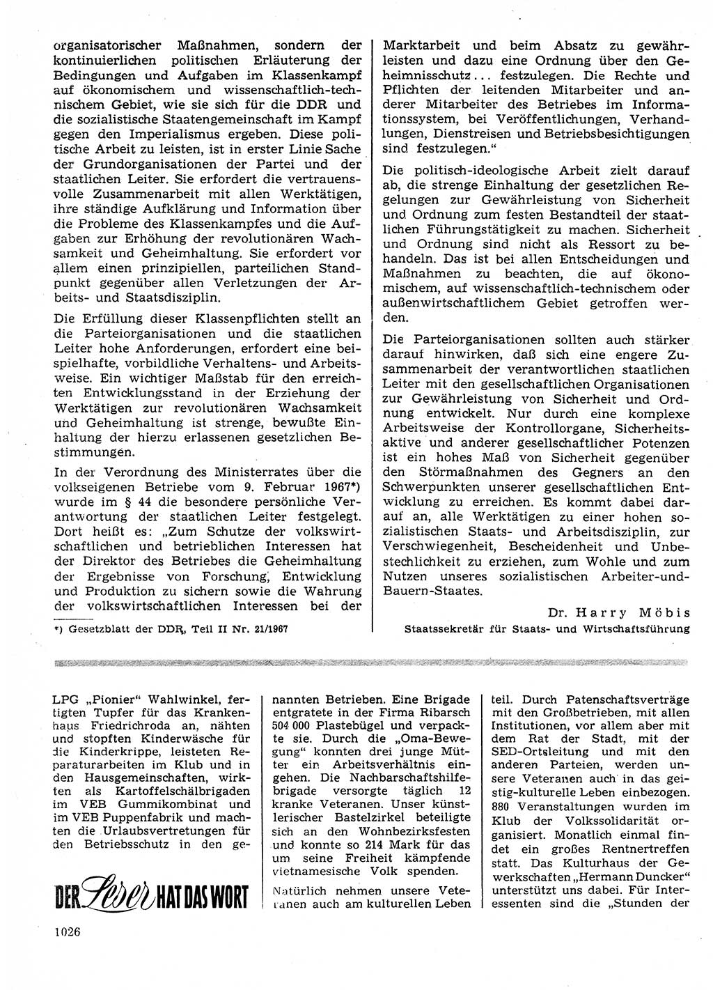 Neuer Weg (NW), Organ des Zentralkomitees (ZK) der SED (Sozialistische Einheitspartei Deutschlands) für Fragen des Parteilebens, 24. Jahrgang [Deutsche Demokratische Republik (DDR)] 1969, Seite 1026 (NW ZK SED DDR 1969, S. 1026)