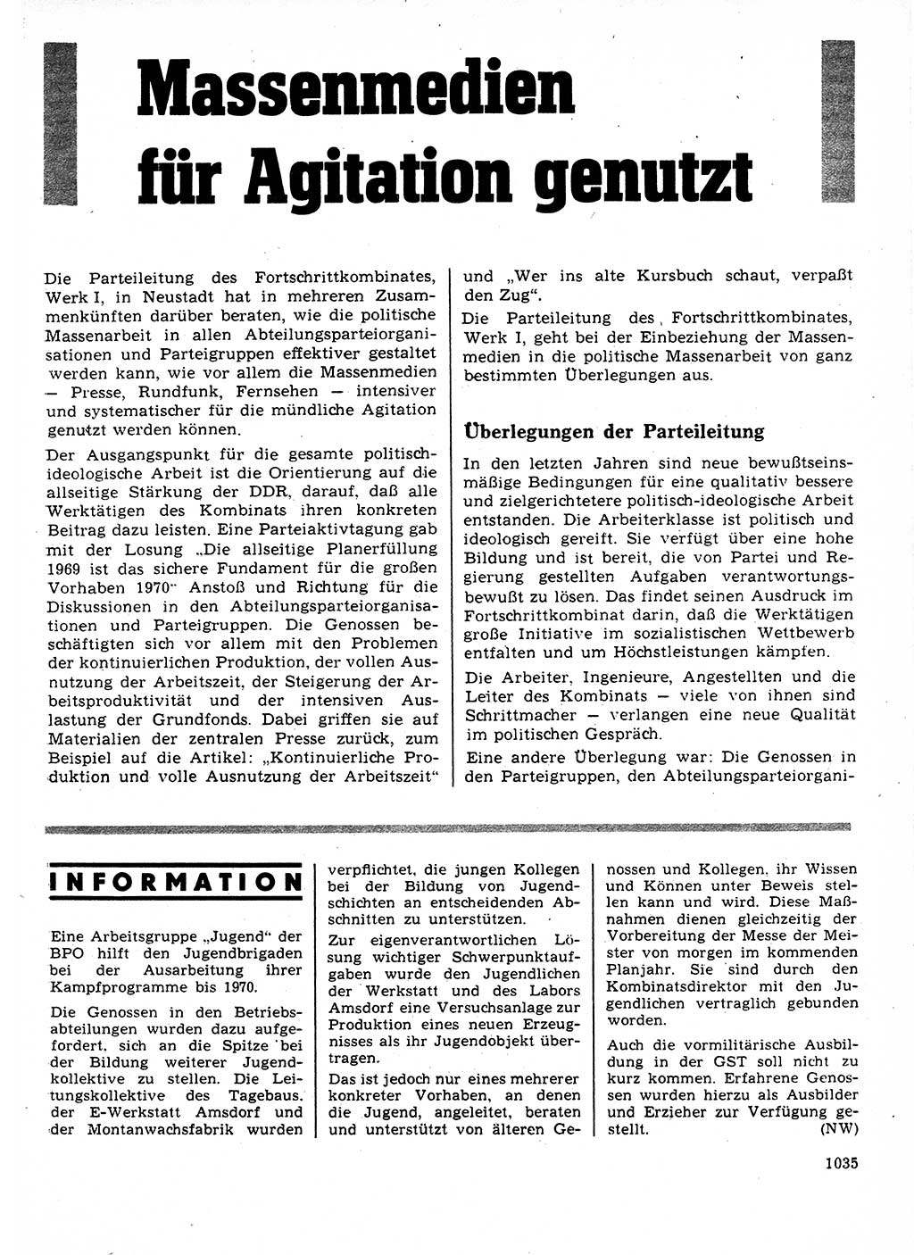 Neuer Weg (NW), Organ des Zentralkomitees (ZK) der SED (Sozialistische Einheitspartei Deutschlands) für Fragen des Parteilebens, 24. Jahrgang [Deutsche Demokratische Republik (DDR)] 1969, Seite 1035 (NW ZK SED DDR 1969, S. 1035)