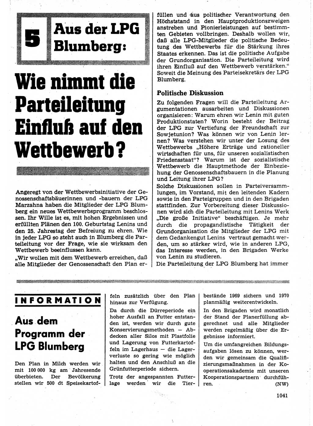 Neuer Weg (NW), Organ des Zentralkomitees (ZK) der SED (Sozialistische Einheitspartei Deutschlands) für Fragen des Parteilebens, 24. Jahrgang [Deutsche Demokratische Republik (DDR)] 1969, Seite 1041 (NW ZK SED DDR 1969, S. 1041)