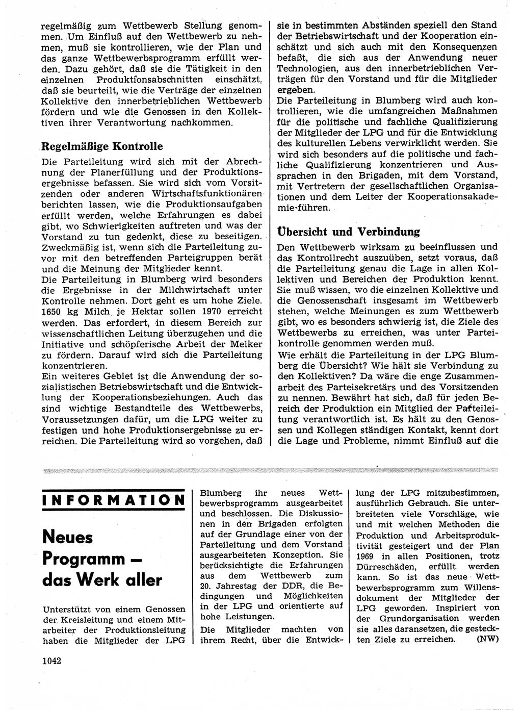 Neuer Weg (NW), Organ des Zentralkomitees (ZK) der SED (Sozialistische Einheitspartei Deutschlands) für Fragen des Parteilebens, 24. Jahrgang [Deutsche Demokratische Republik (DDR)] 1969, Seite 1042 (NW ZK SED DDR 1969, S. 1042)