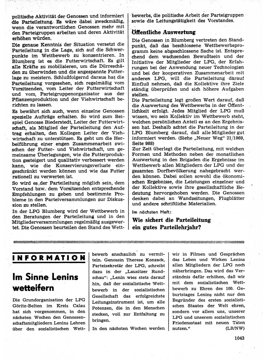 Neuer Weg (NW), Organ des Zentralkomitees (ZK) der SED (Sozialistische Einheitspartei Deutschlands) für Fragen des Parteilebens, 24. Jahrgang [Deutsche Demokratische Republik (DDR)] 1969, Seite 1043 (NW ZK SED DDR 1969, S. 1043)