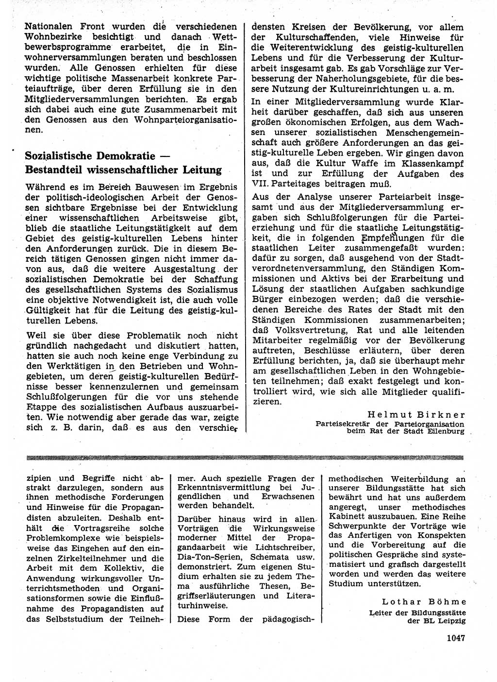 Neuer Weg (NW), Organ des Zentralkomitees (ZK) der SED (Sozialistische Einheitspartei Deutschlands) für Fragen des Parteilebens, 24. Jahrgang [Deutsche Demokratische Republik (DDR)] 1969, Seite 1047 (NW ZK SED DDR 1969, S. 1047)