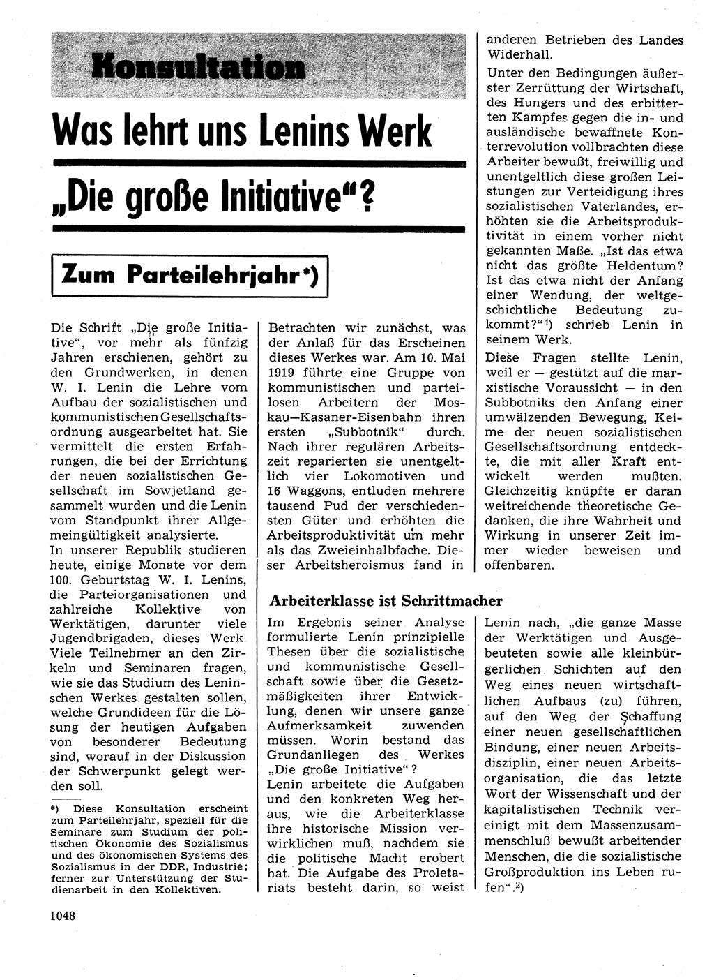 Neuer Weg (NW), Organ des Zentralkomitees (ZK) der SED (Sozialistische Einheitspartei Deutschlands) für Fragen des Parteilebens, 24. Jahrgang [Deutsche Demokratische Republik (DDR)] 1969, Seite 1048 (NW ZK SED DDR 1969, S. 1048)