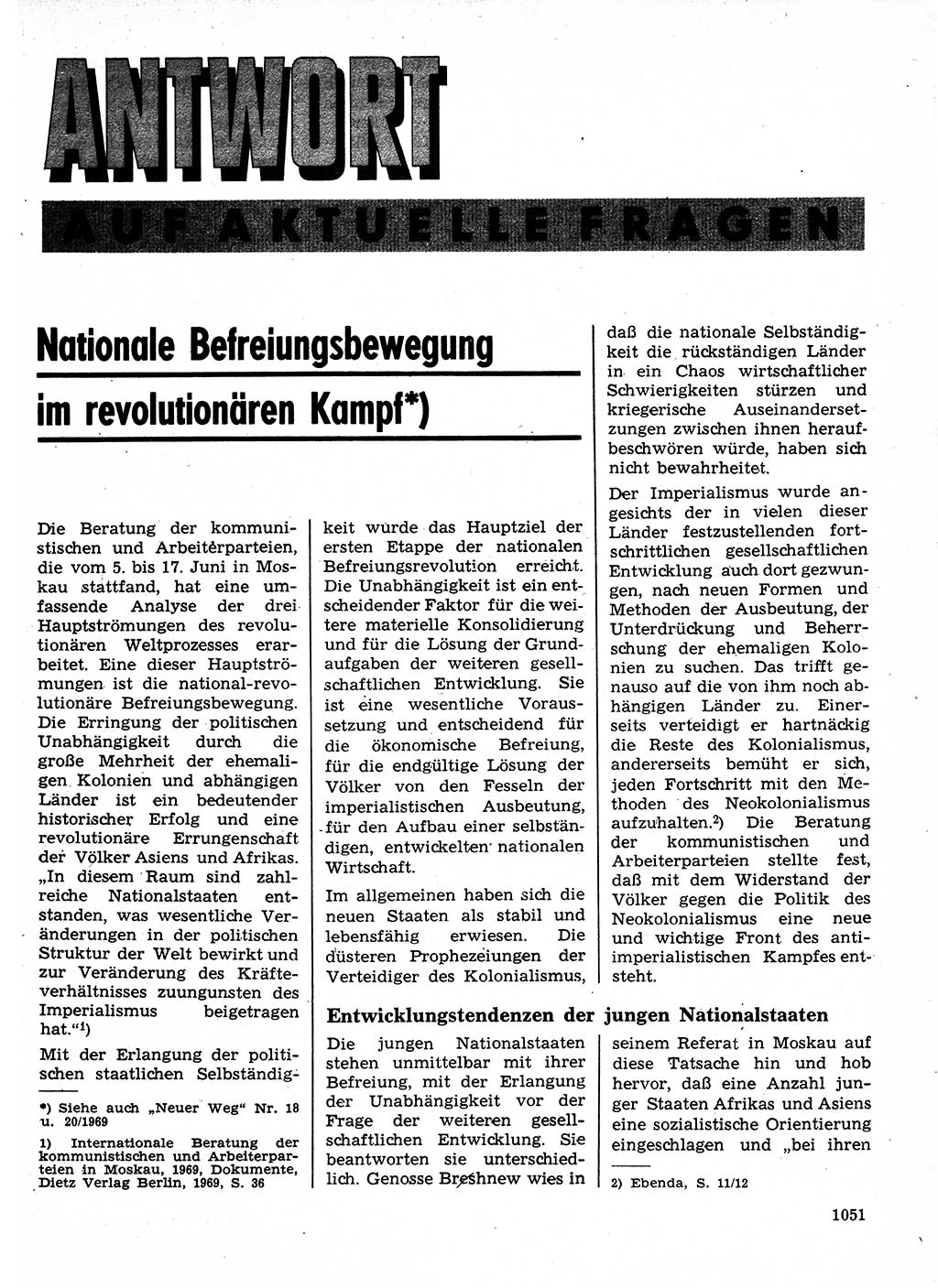 Neuer Weg (NW), Organ des Zentralkomitees (ZK) der SED (Sozialistische Einheitspartei Deutschlands) für Fragen des Parteilebens, 24. Jahrgang [Deutsche Demokratische Republik (DDR)] 1969, Seite 1051 (NW ZK SED DDR 1969, S. 1051)