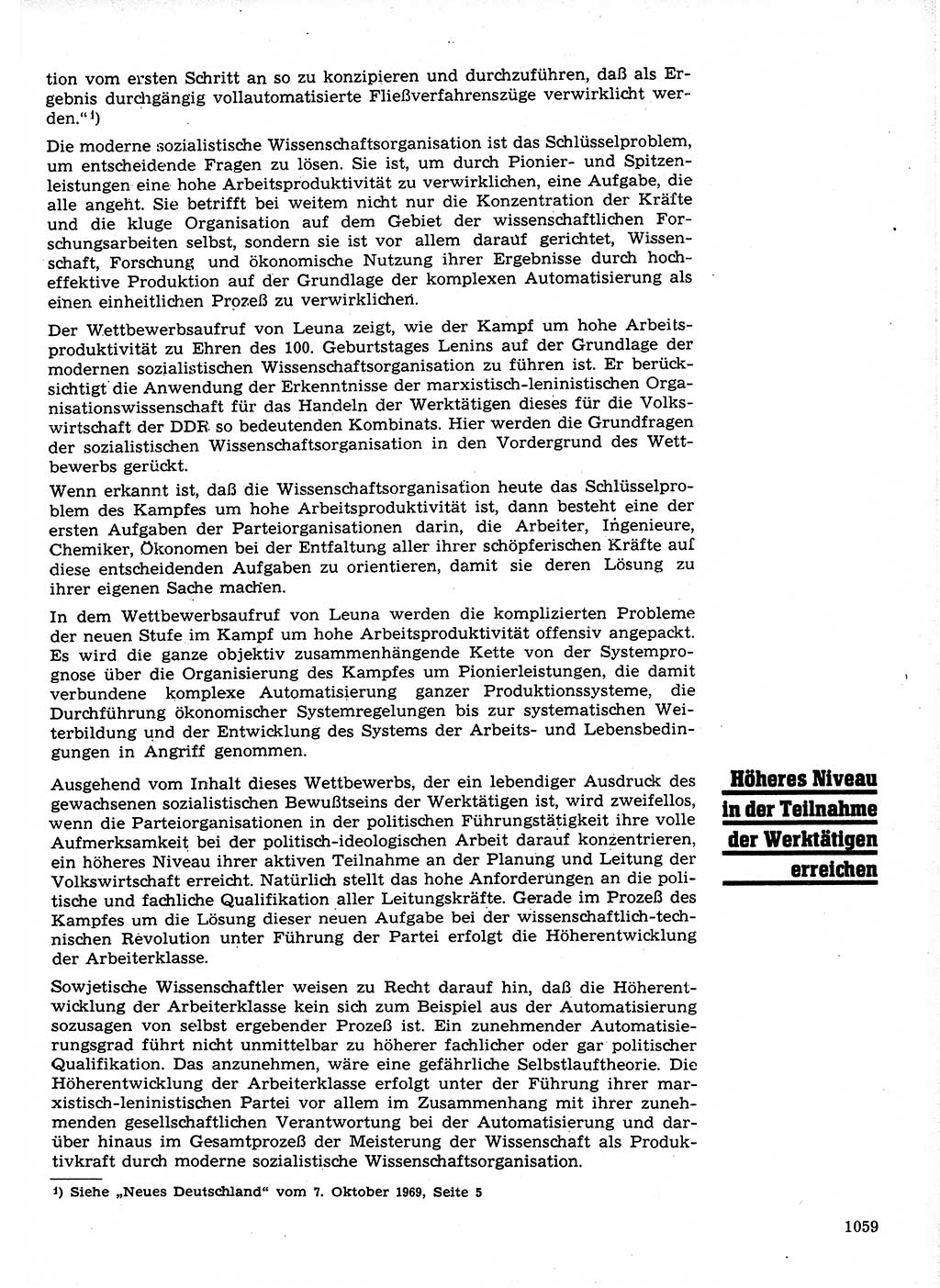 Neuer Weg (NW), Organ des Zentralkomitees (ZK) der SED (Sozialistische Einheitspartei Deutschlands) für Fragen des Parteilebens, 24. Jahrgang [Deutsche Demokratische Republik (DDR)] 1969, Seite 1059 (NW ZK SED DDR 1969, S. 1059)