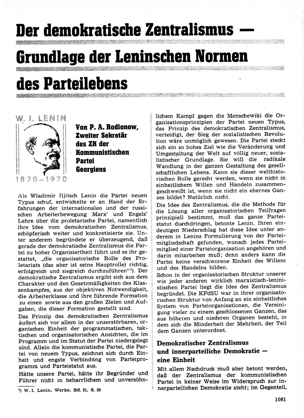 Neuer Weg (NW), Organ des Zentralkomitees (ZK) der SED (Sozialistische Einheitspartei Deutschlands) für Fragen des Parteilebens, 24. Jahrgang [Deutsche Demokratische Republik (DDR)] 1969, Seite 1061 (NW ZK SED DDR 1969, S. 1061)
