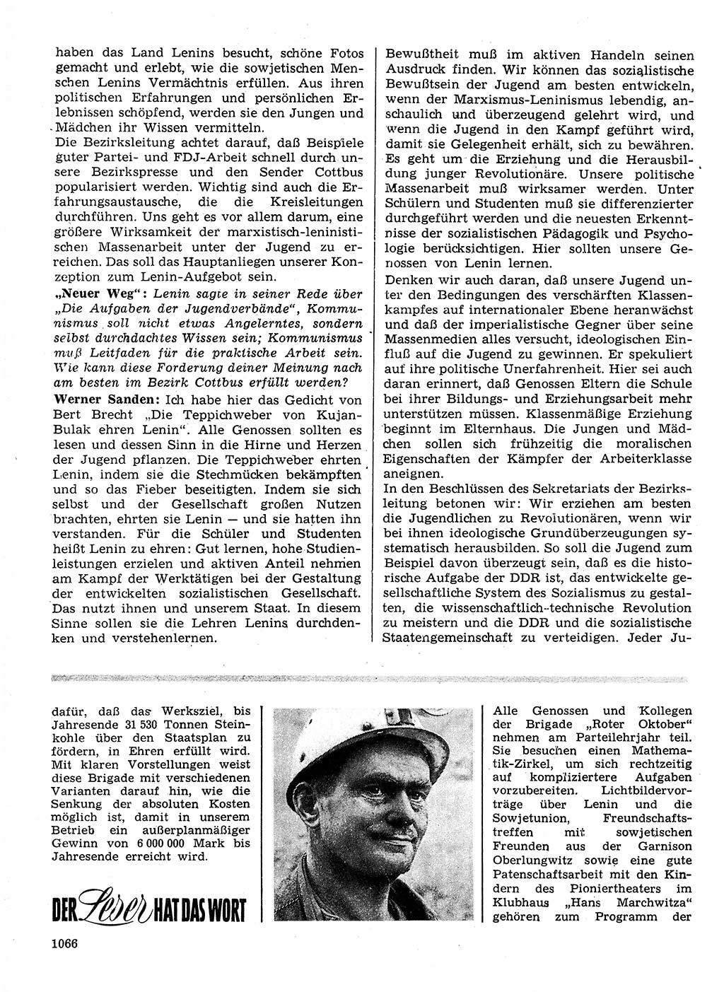 Neuer Weg (NW), Organ des Zentralkomitees (ZK) der SED (Sozialistische Einheitspartei Deutschlands) für Fragen des Parteilebens, 24. Jahrgang [Deutsche Demokratische Republik (DDR)] 1969, Seite 1066 (NW ZK SED DDR 1969, S. 1066)