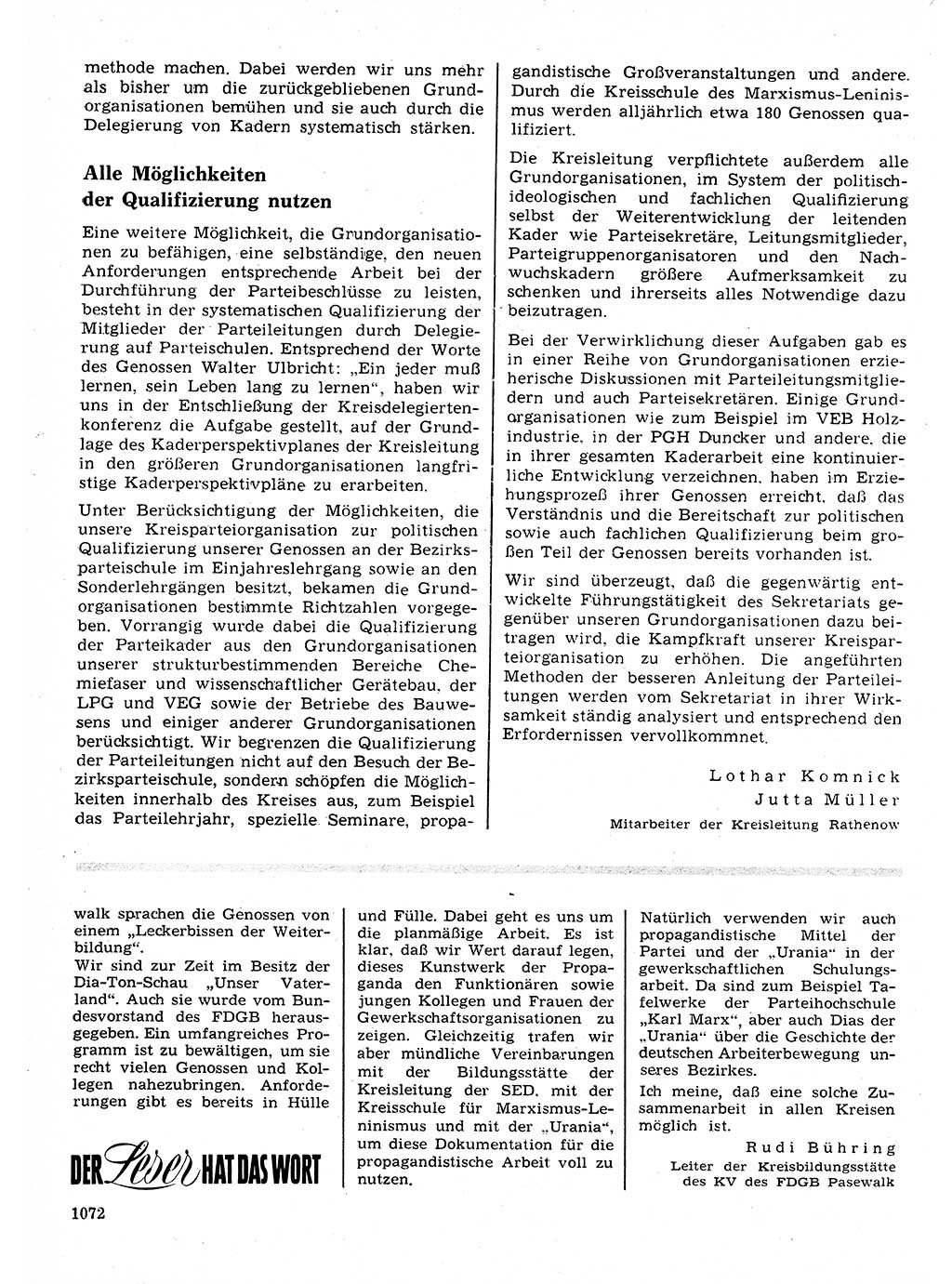 Neuer Weg (NW), Organ des Zentralkomitees (ZK) der SED (Sozialistische Einheitspartei Deutschlands) für Fragen des Parteilebens, 24. Jahrgang [Deutsche Demokratische Republik (DDR)] 1969, Seite 1072 (NW ZK SED DDR 1969, S. 1072)