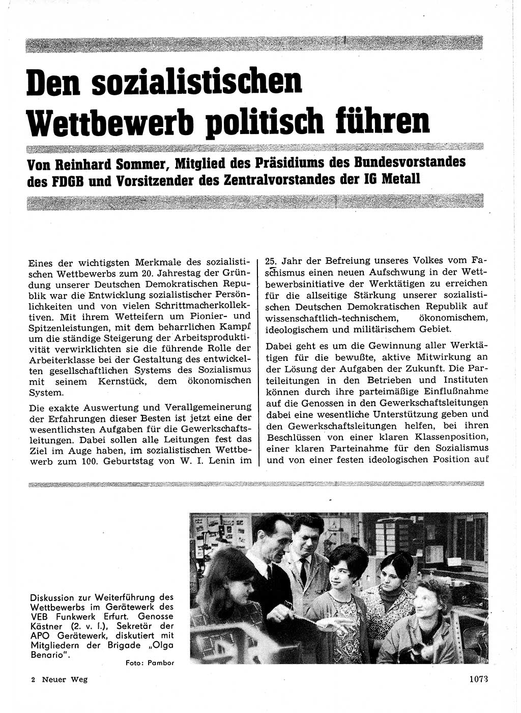 Neuer Weg (NW), Organ des Zentralkomitees (ZK) der SED (Sozialistische Einheitspartei Deutschlands) für Fragen des Parteilebens, 24. Jahrgang [Deutsche Demokratische Republik (DDR)] 1969, Seite 1073 (NW ZK SED DDR 1969, S. 1073)