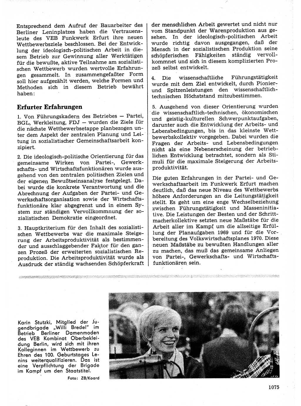 Neuer Weg (NW), Organ des Zentralkomitees (ZK) der SED (Sozialistische Einheitspartei Deutschlands) für Fragen des Parteilebens, 24. Jahrgang [Deutsche Demokratische Republik (DDR)] 1969, Seite 1075 (NW ZK SED DDR 1969, S. 1075)