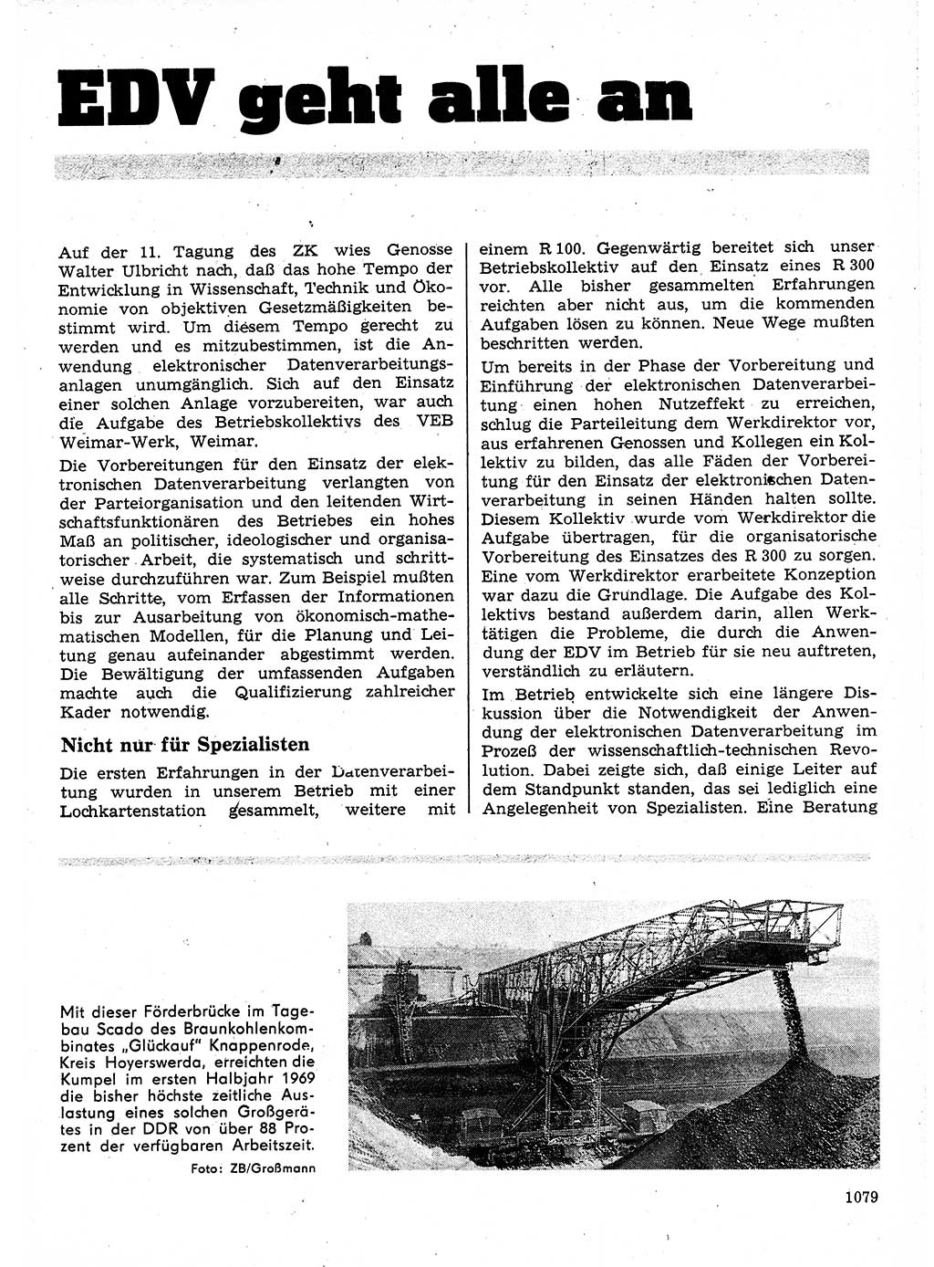 Neuer Weg (NW), Organ des Zentralkomitees (ZK) der SED (Sozialistische Einheitspartei Deutschlands) für Fragen des Parteilebens, 24. Jahrgang [Deutsche Demokratische Republik (DDR)] 1969, Seite 1079 (NW ZK SED DDR 1969, S. 1079)
