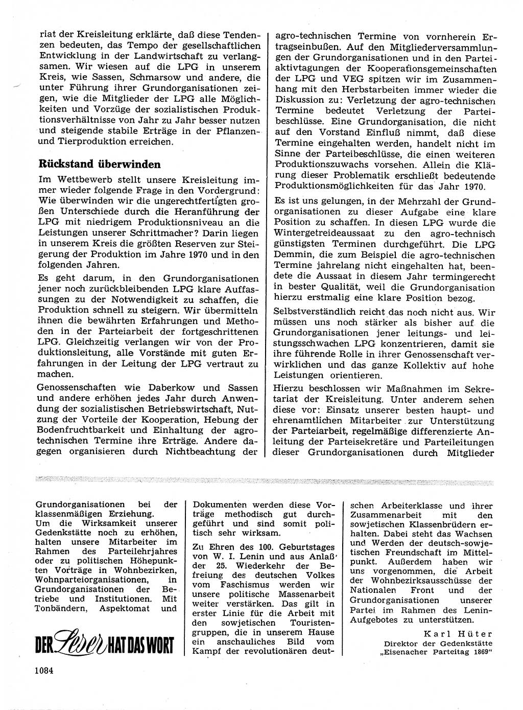 Neuer Weg (NW), Organ des Zentralkomitees (ZK) der SED (Sozialistische Einheitspartei Deutschlands) für Fragen des Parteilebens, 24. Jahrgang [Deutsche Demokratische Republik (DDR)] 1969, Seite 1084 (NW ZK SED DDR 1969, S. 1084)
