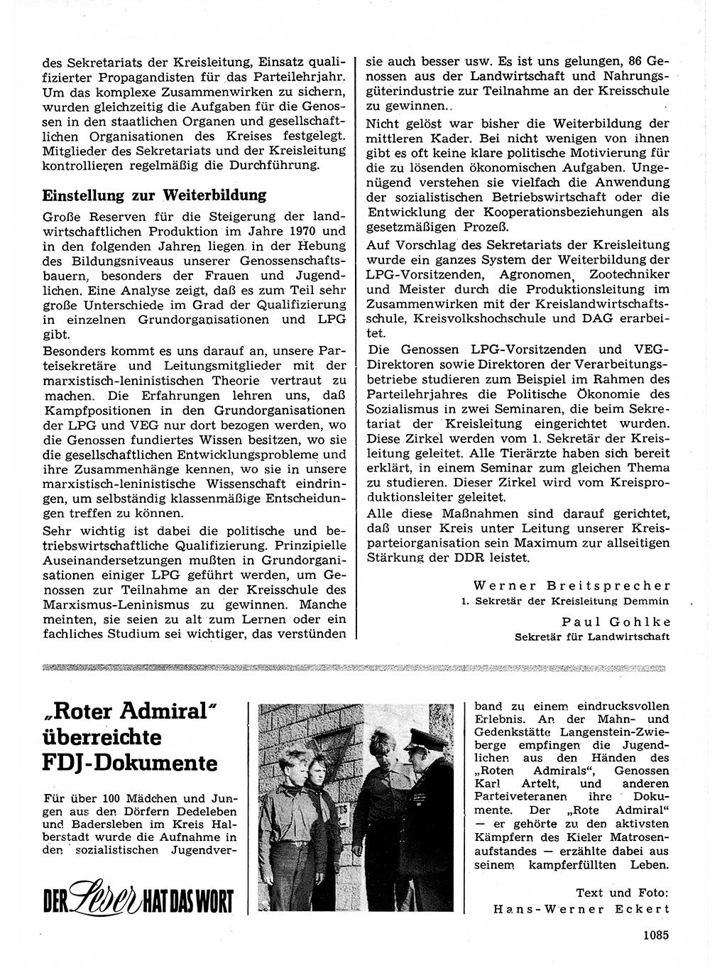 Neuer Weg (NW), Organ des Zentralkomitees (ZK) der SED (Sozialistische Einheitspartei Deutschlands) für Fragen des Parteilebens, 24. Jahrgang [Deutsche Demokratische Republik (DDR)] 1969, Seite 1085 (NW ZK SED DDR 1969, S. 1085)